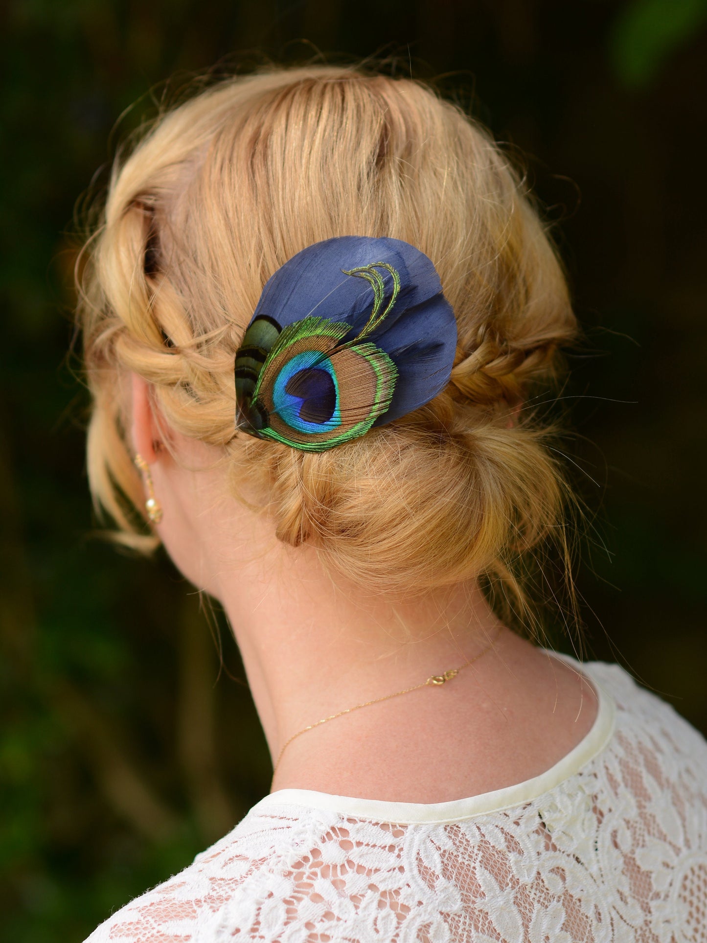 Navy Blue Peacock Eye Feather Hair Clip, Peacock Feather Fascinator