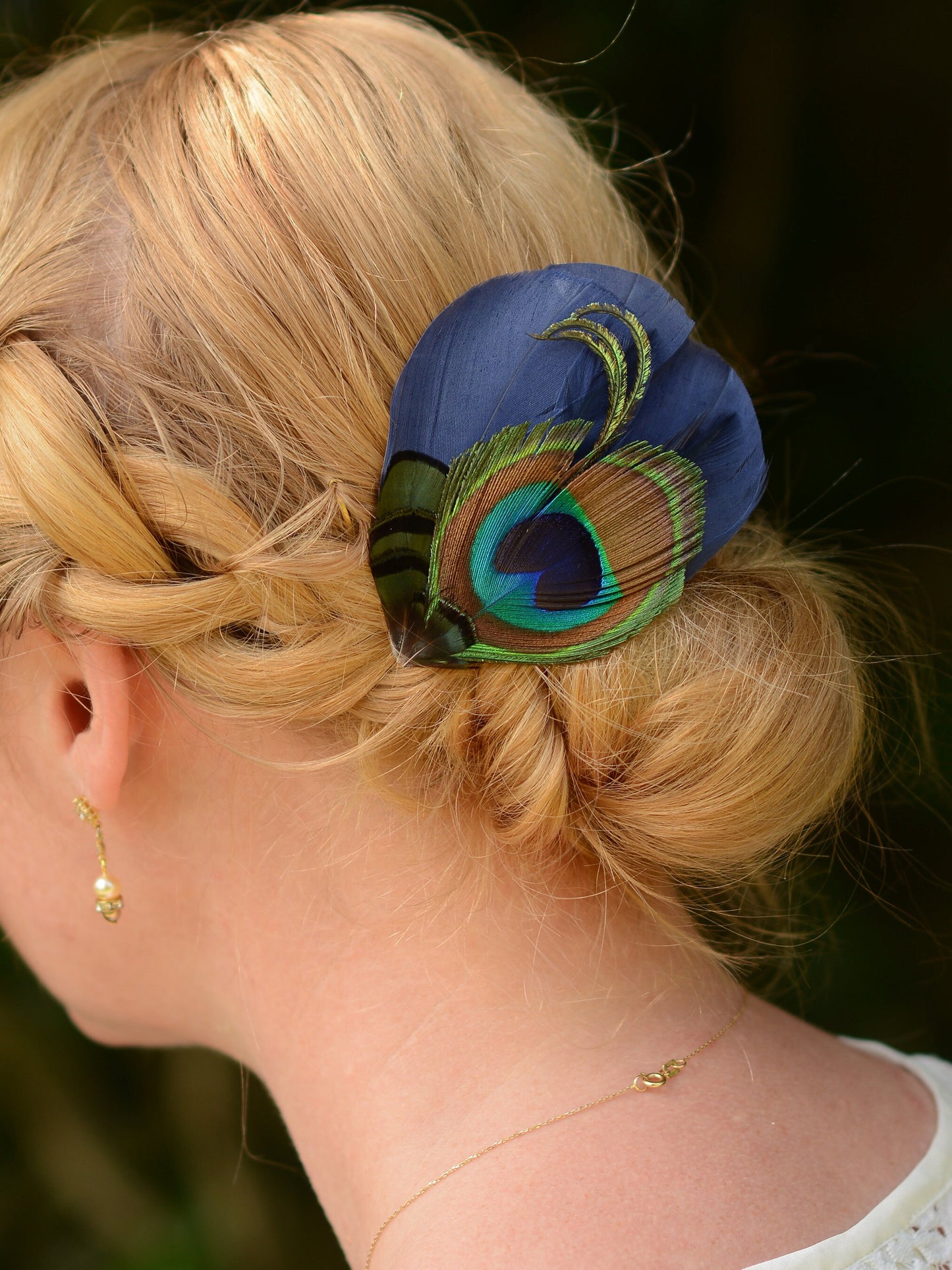 Navy Blue Peacock Eye Feather Hair Clip, Peacock Feather Fascinator