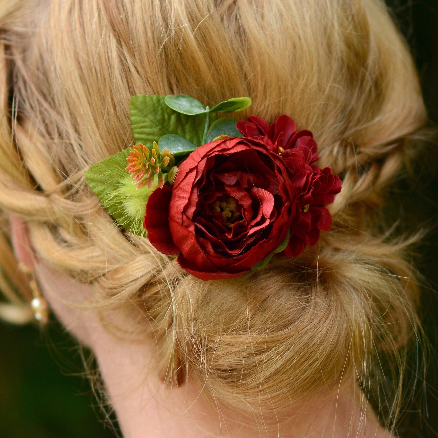 Deep Red Peony Hair Clip | Silk Flower Hair Clip | Bridal Hair Clip | Bridesmaids Hair Clip | Floral Headpiece