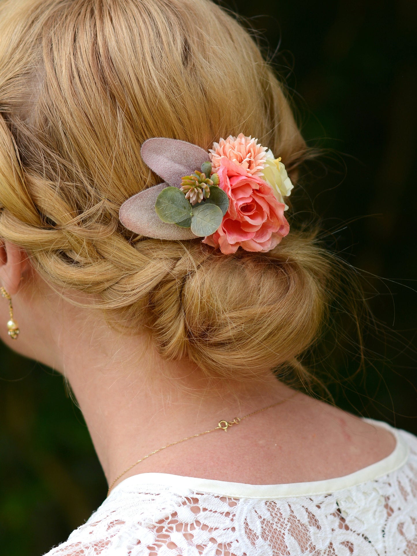 Flower Hair Clip in Coral Pink and Blush, Bridesmaids Flower Hair Piece