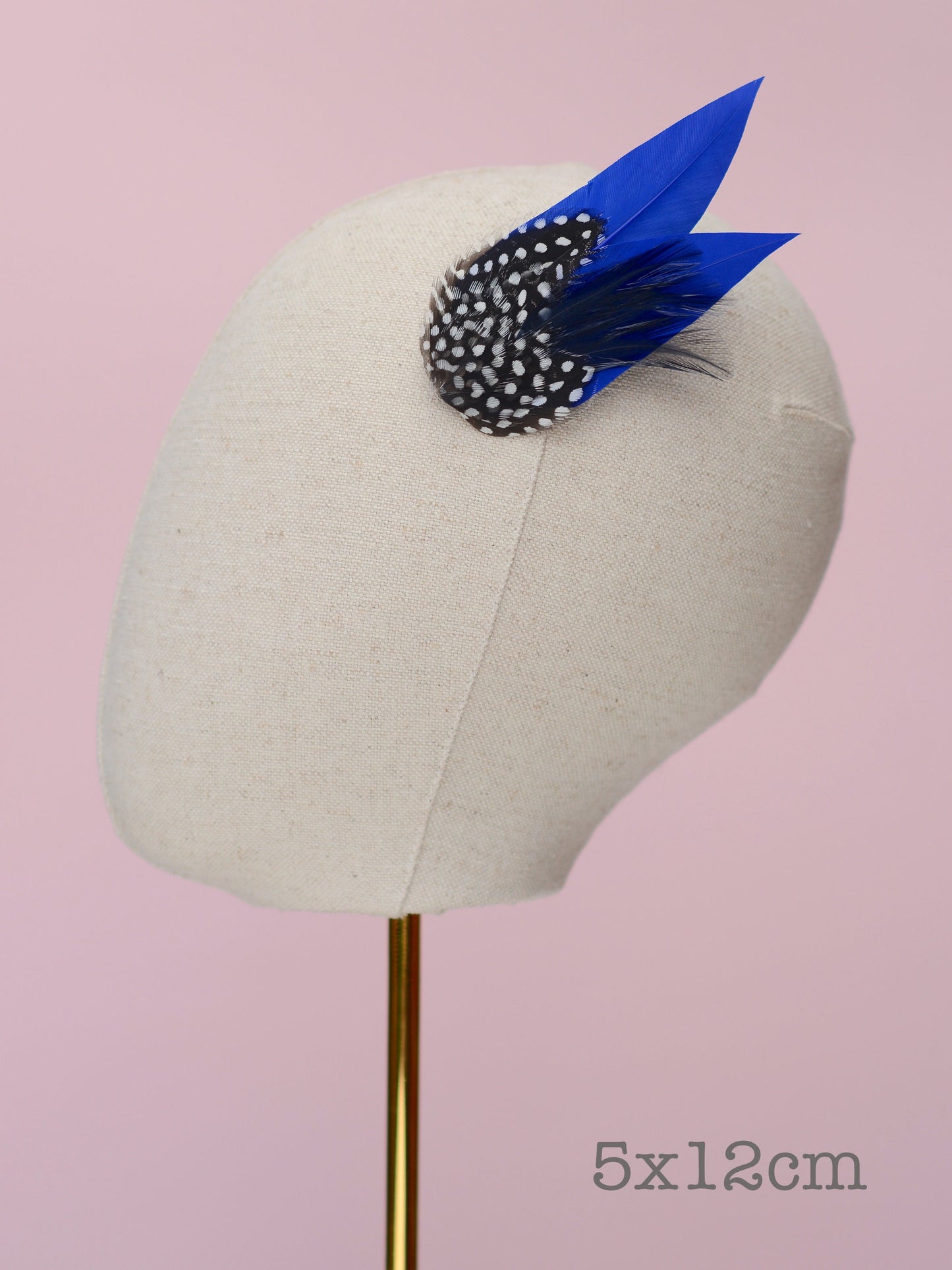 Cobalt Blue and Polka Dot Feather Hair Clip | Royal Blue Feather Fascinator | Blue Feather Headpiece | Wedding Fascinator | Bridal Headpiece