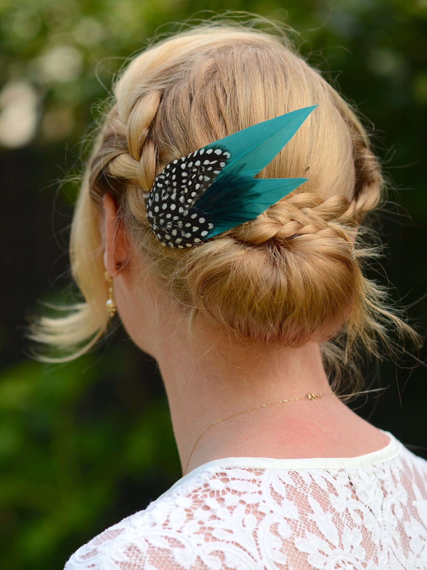 Teal Turquoise Feather Hair Clip with Spotted Feathers, Teal Feather Fascinator