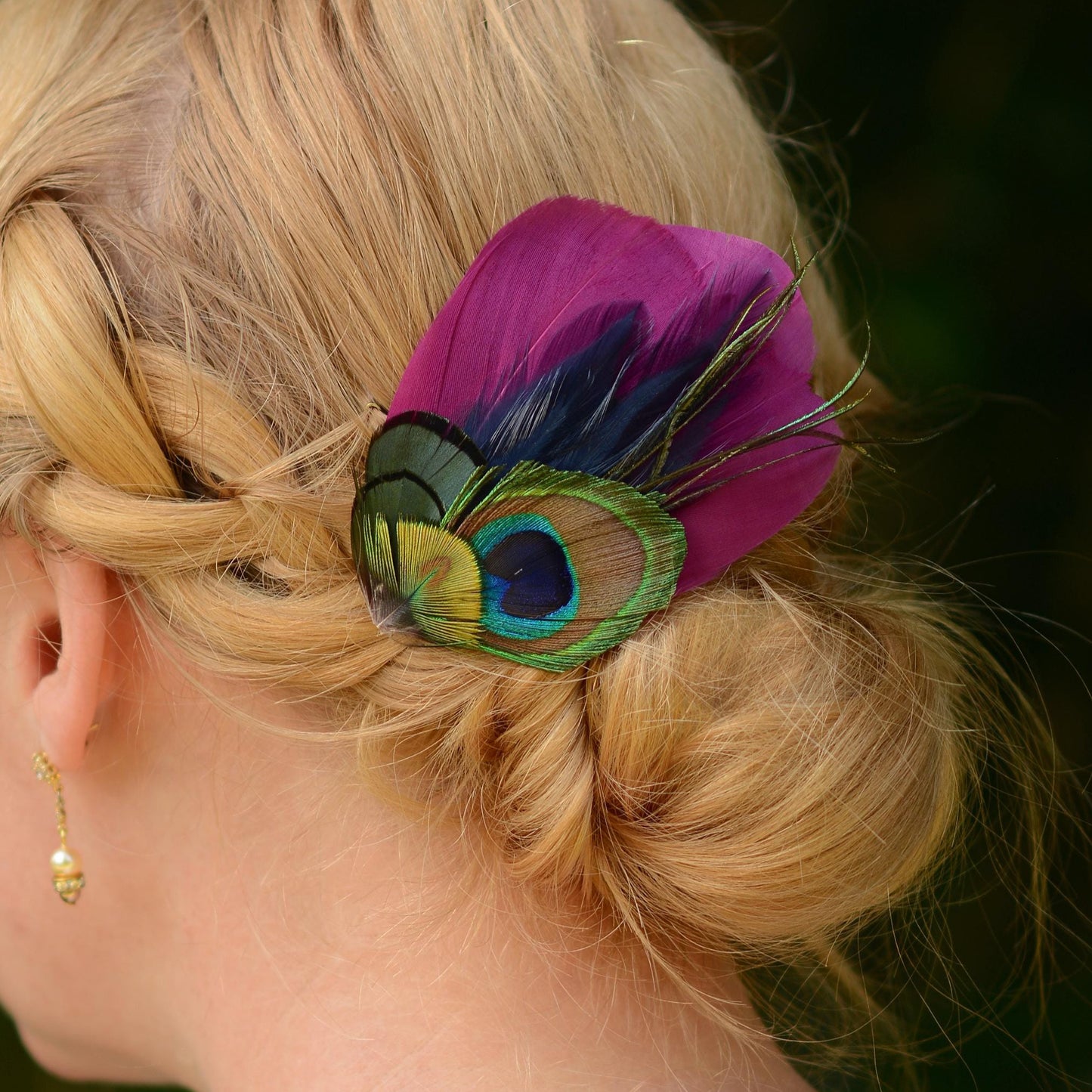 Purple, Navy Blue and Peacock Feather Hair Clip | Peacock Feather Fascinator | Peacock Feather Headpiece | Bridesmaid Hair Clip | Wedding