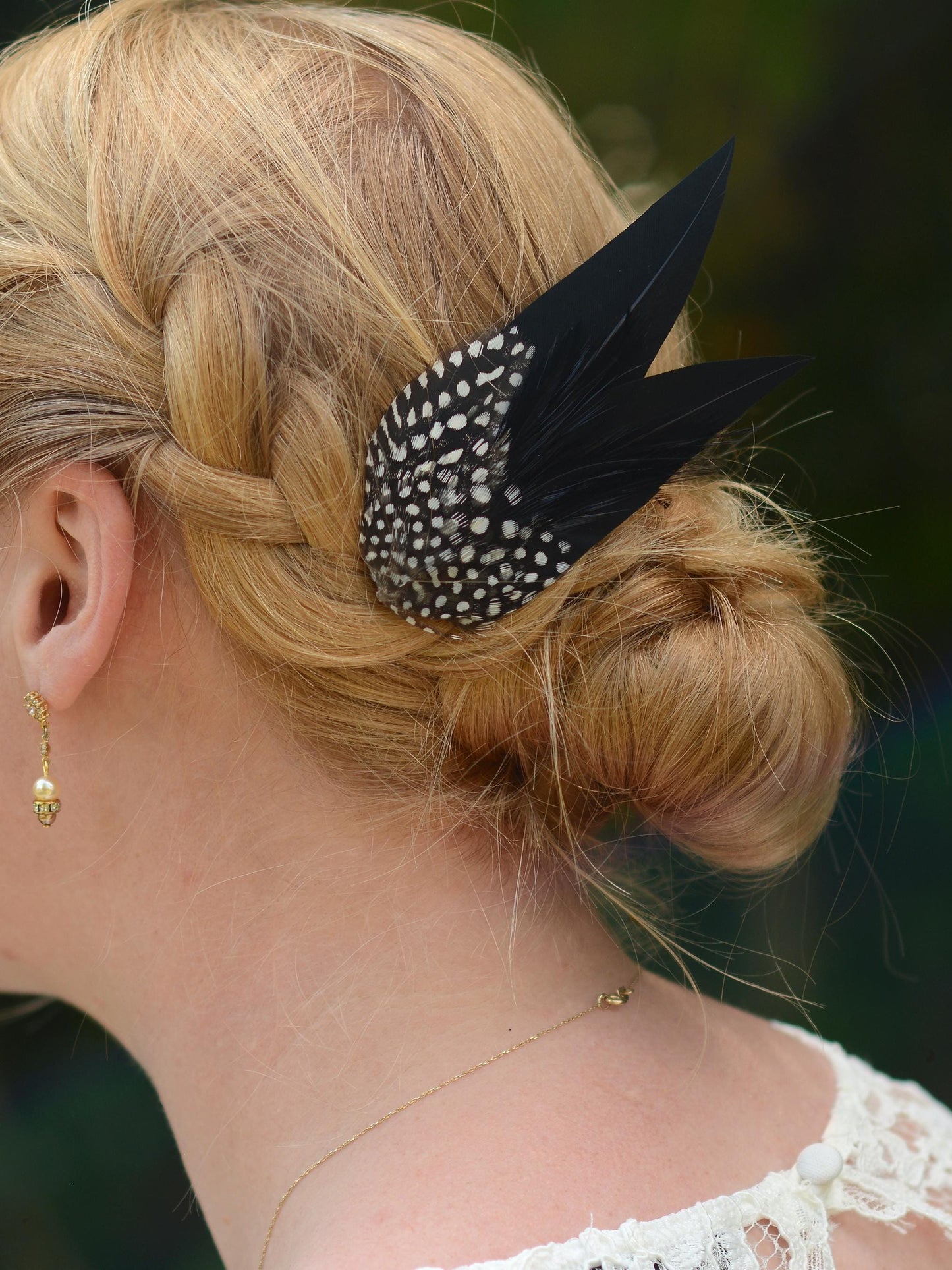 Black Monochrome Feather Hair Clip with Polka Dots | Black Feather Fascinator | Black Feather Headpiece | Wedding Fascinator