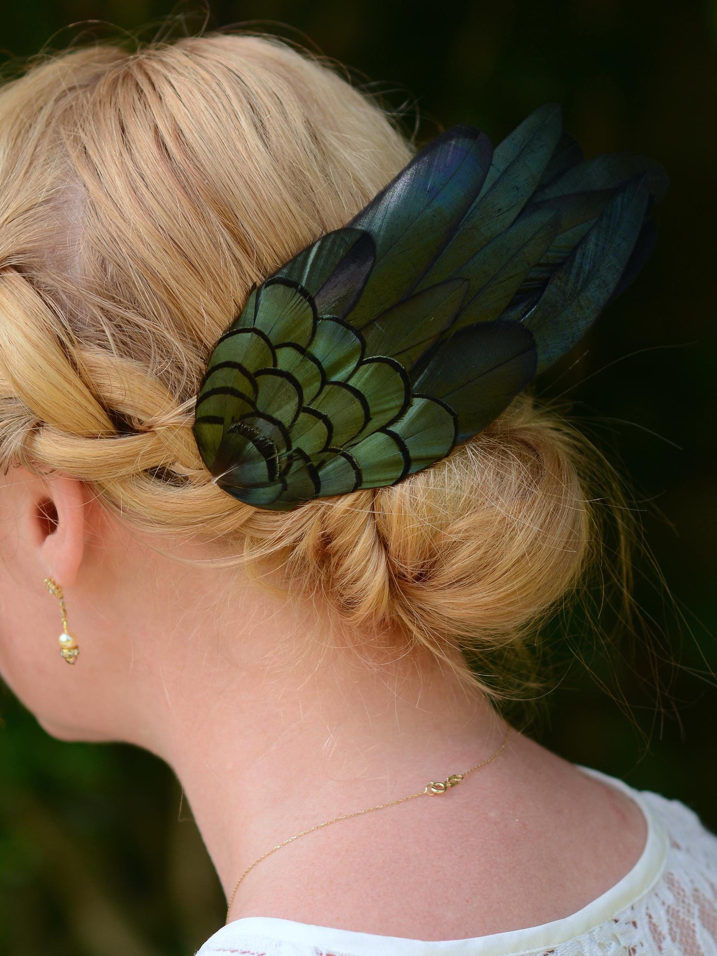 Feather Hair Clip in Glossy Green Black Natural Feathers | Black Feather Fascinator | Black Feather Headpiece | Wedding Fascinator
