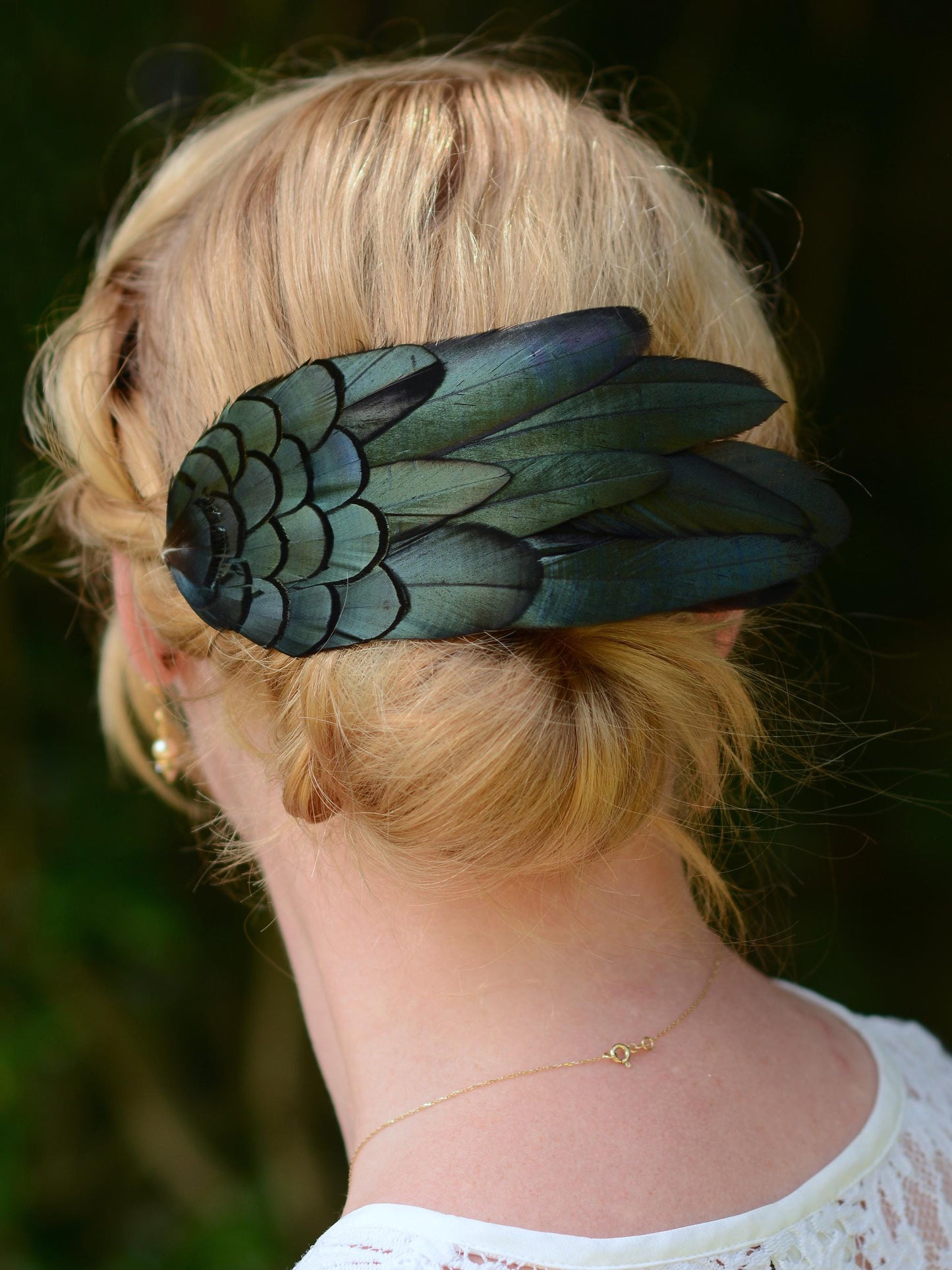Feather Hair Clip in Glossy Green Black Natural Feathers | Black Feather Fascinator | Black Feather Headpiece | Wedding Fascinator