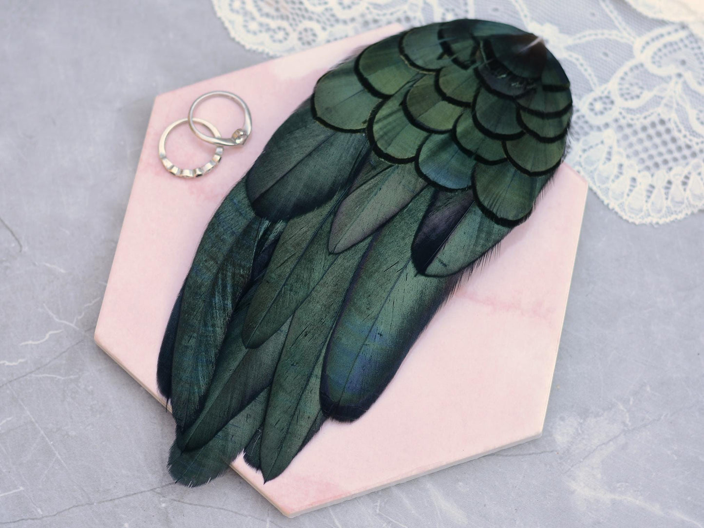 Feather Hair Clip in Glossy Green Black Natural Feathers | Black Feather Fascinator | Black Feather Headpiece | Wedding Fascinator