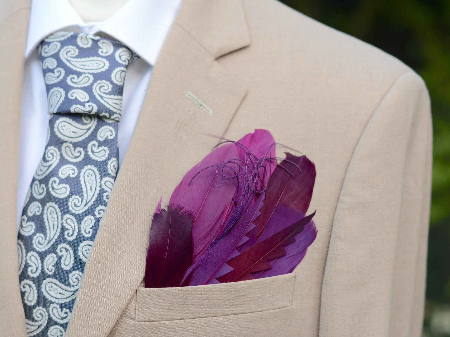 Burgundy and Plum Goose Feather Pocket Square No.285 | Suit Accessory | Feather Neck Tie | Grooms Outfit | Groomsmen Gift