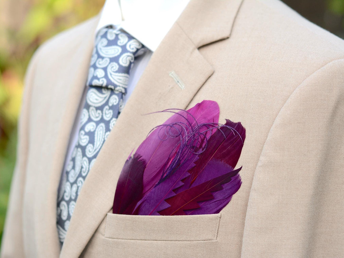 Burgundy and Plum Goose Feather Pocket Square No.285 | Suit Accessory | Feather Neck Tie | Grooms Outfit | Groomsmen Gift