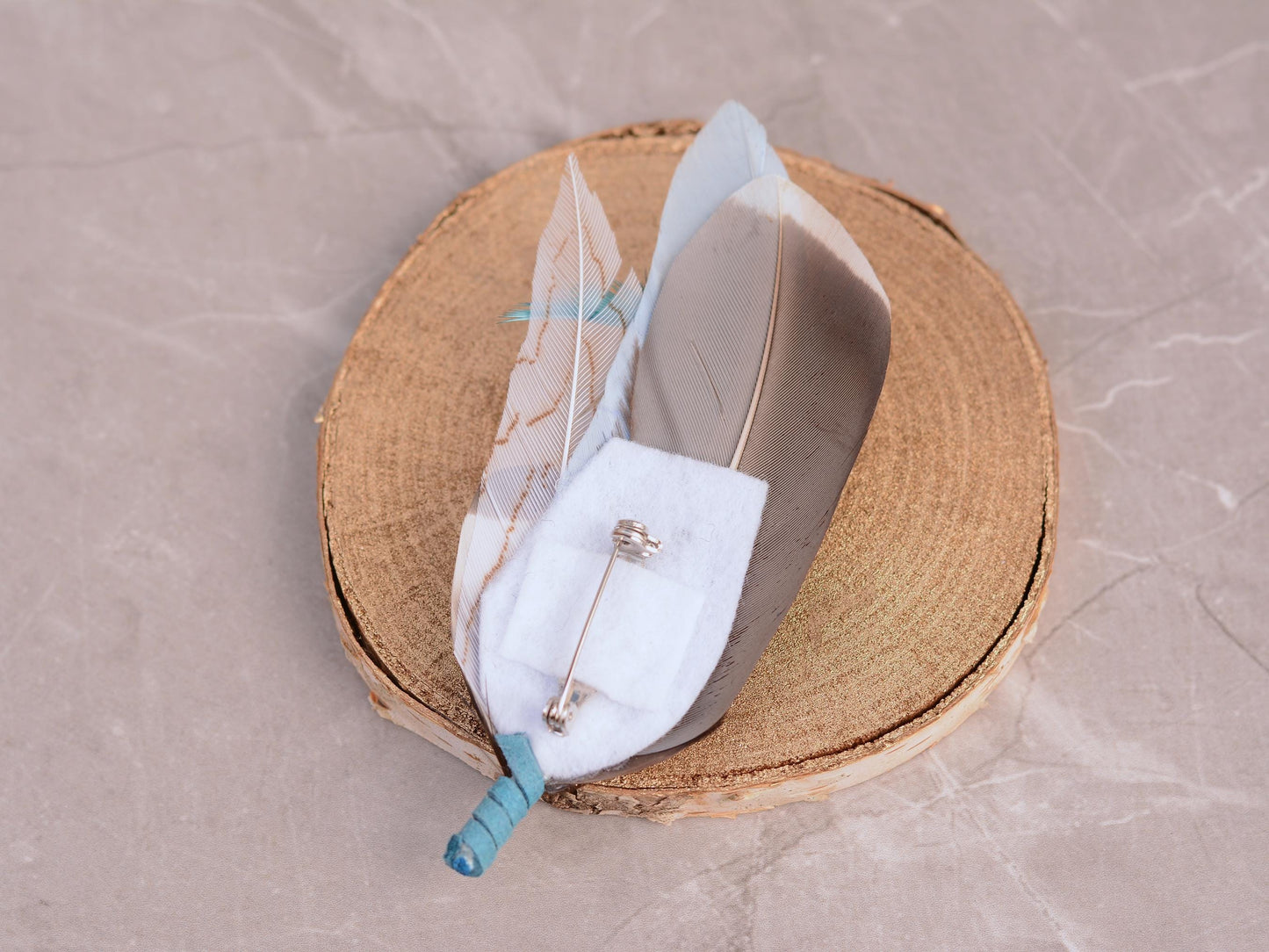 Shades of Blue Duck Feather Pin Small No.226 | Feather Boutonniere | Pheasant Feather Brooch