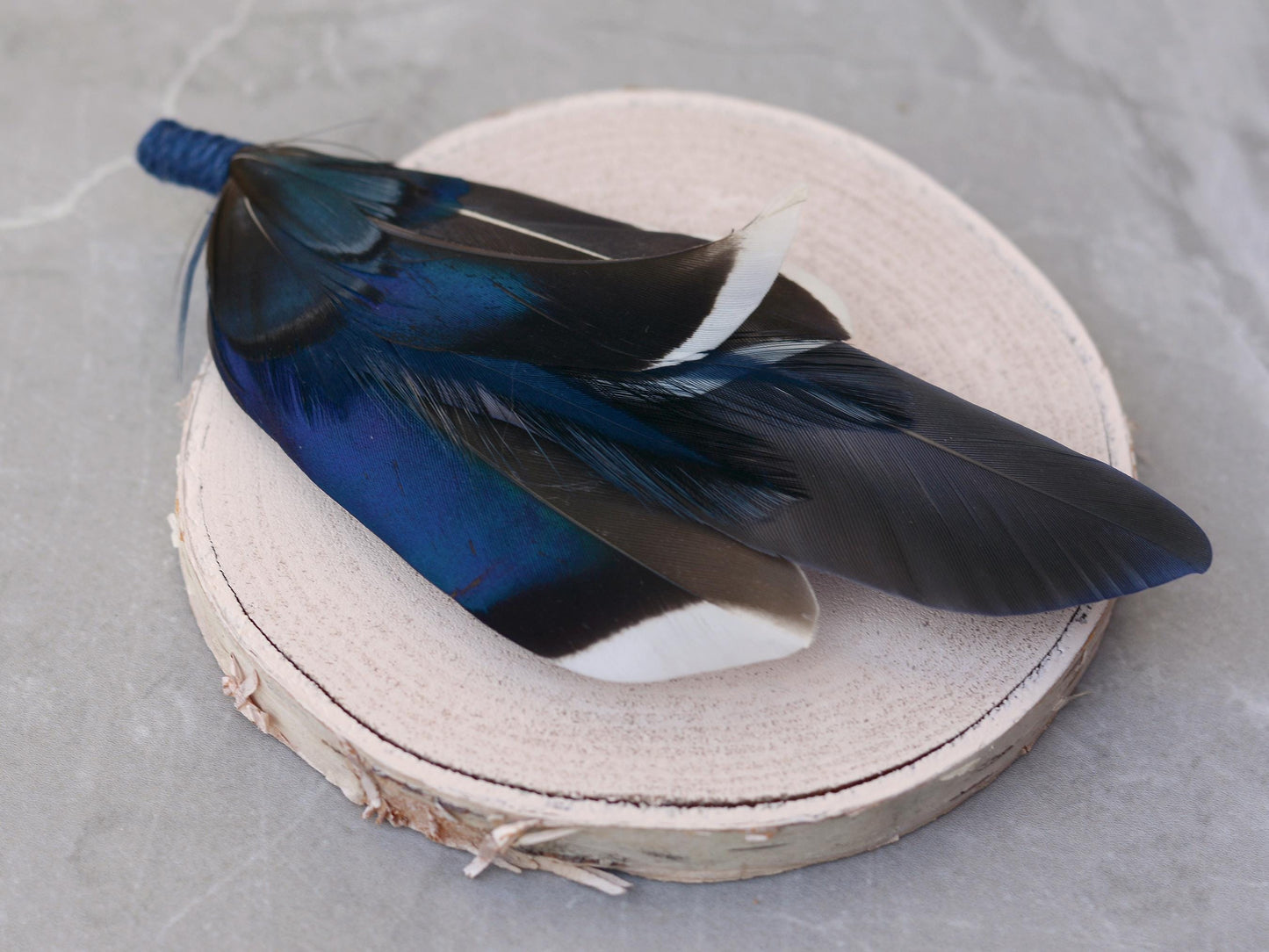 Navy Blue Duck Feather Pin / Hat Pin No.256 | Duck Feather Boutonniere | Duck Feather Brooch
