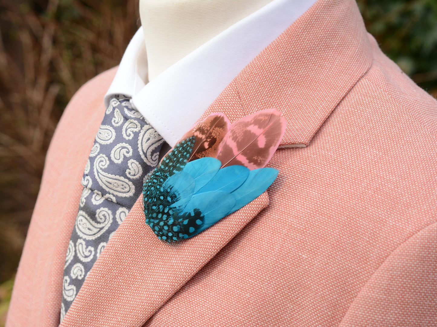 Bright Blue and Pink Feather Pin Small no.157 | Pheasant Feather Boutonniere | Feather Brooch | Feather Hat Pin