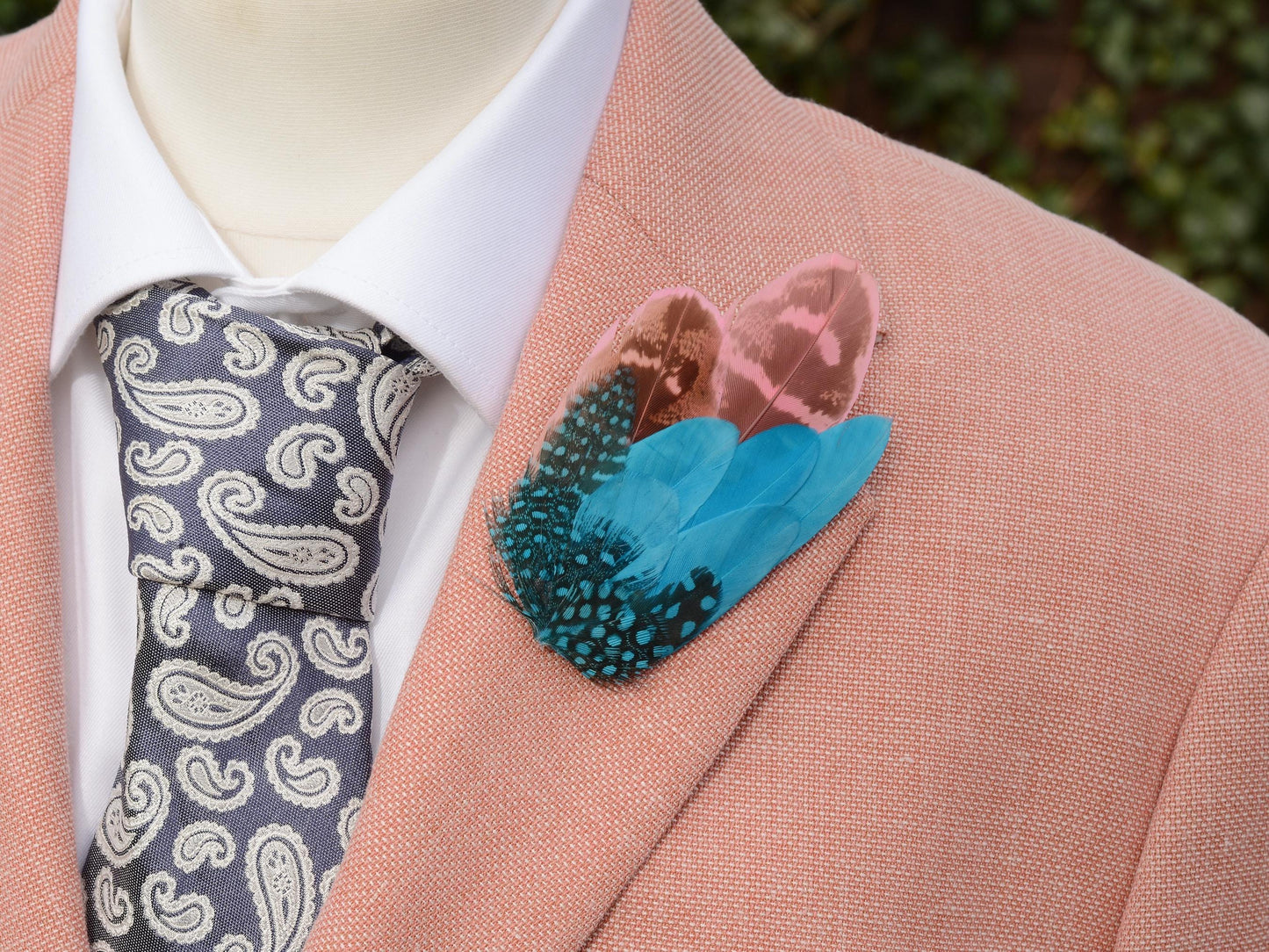 Bright Blue and Pink Feather Pin Small no.157 | Pheasant Feather Boutonniere | Feather Brooch | Feather Hat Pin