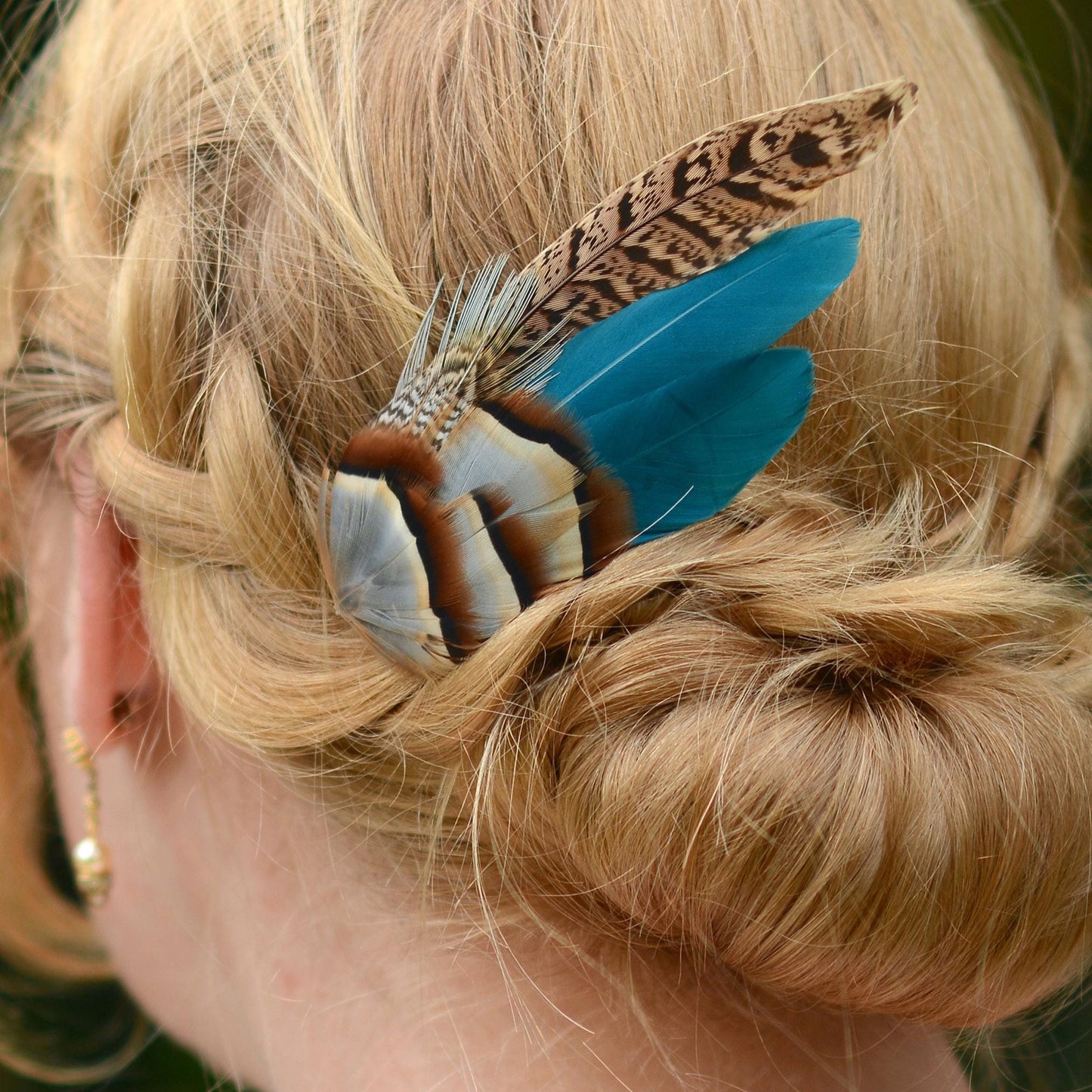 Feather Hair Clip in Teal Partridge and Pheasant | Pheasant Feather Fascinator | Feather Headpiece | Bridesmaid Hair Clip