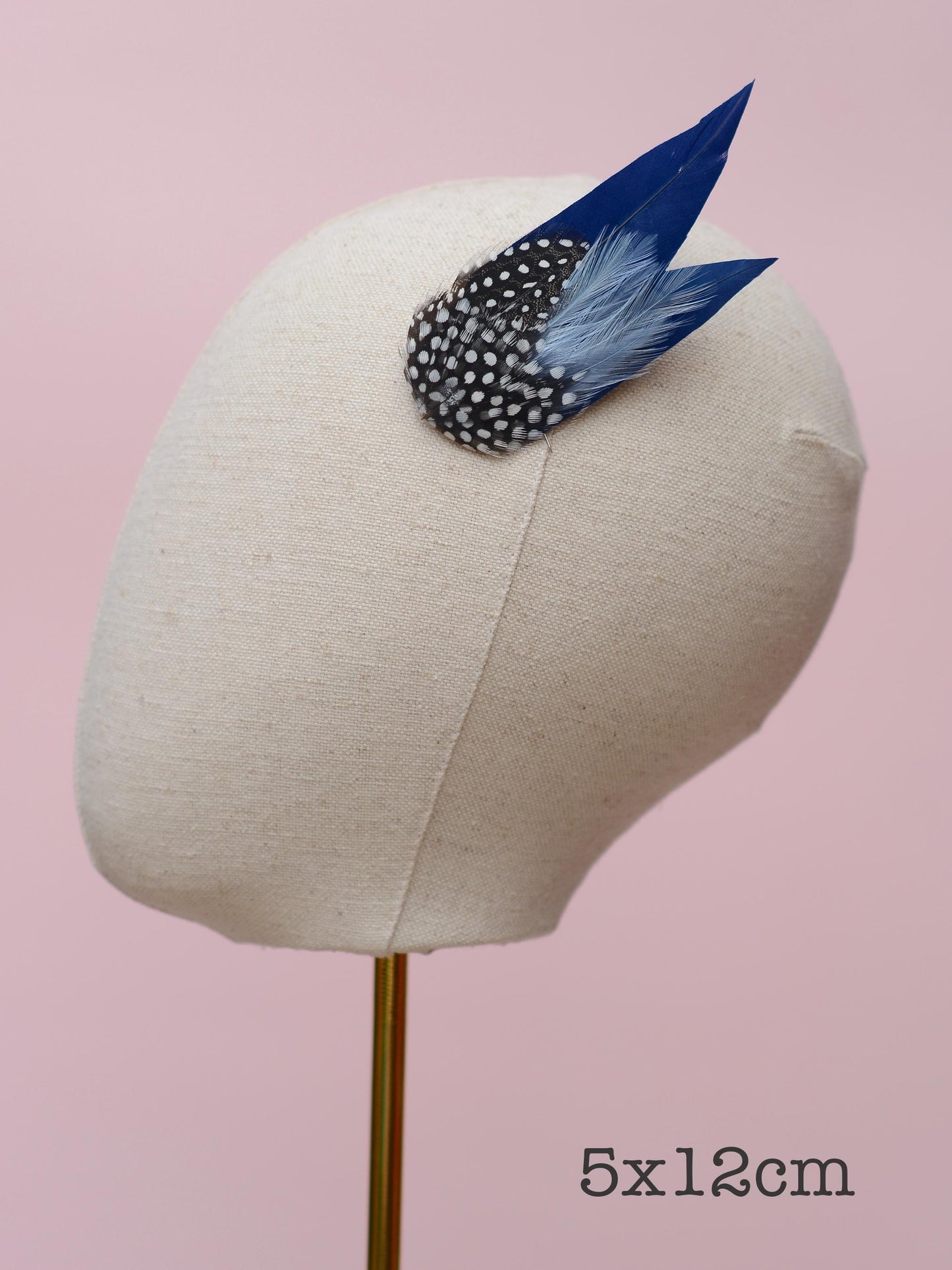 Navy Blue and Polka Dot Feather Hair Clip | Blue Feather Fascinator | Blue Feather Headpiece | Wedding Fascinator | Bridal Headpiece