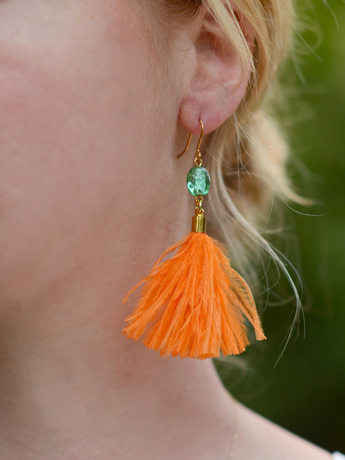Orange and Turquoise Ostrich Feather Tassel Earrings | Festival Earrings | Feather Jewellery | Festival Jewellery | Long Earrings