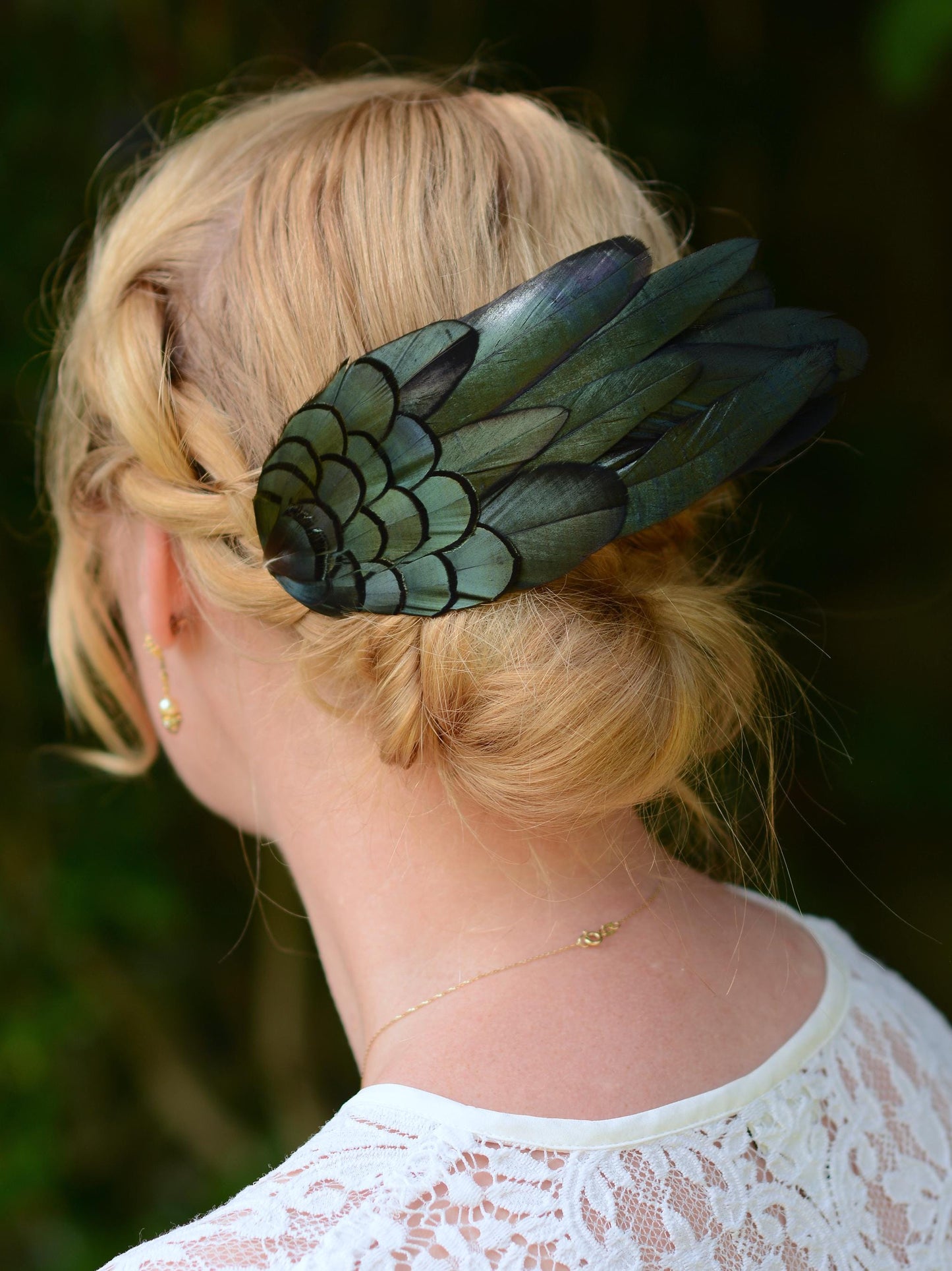 Feather Hair Clip in Glossy Green Black Natural Feathers | Black Feather Fascinator | Black Feather Headpiece | Wedding Fascinator