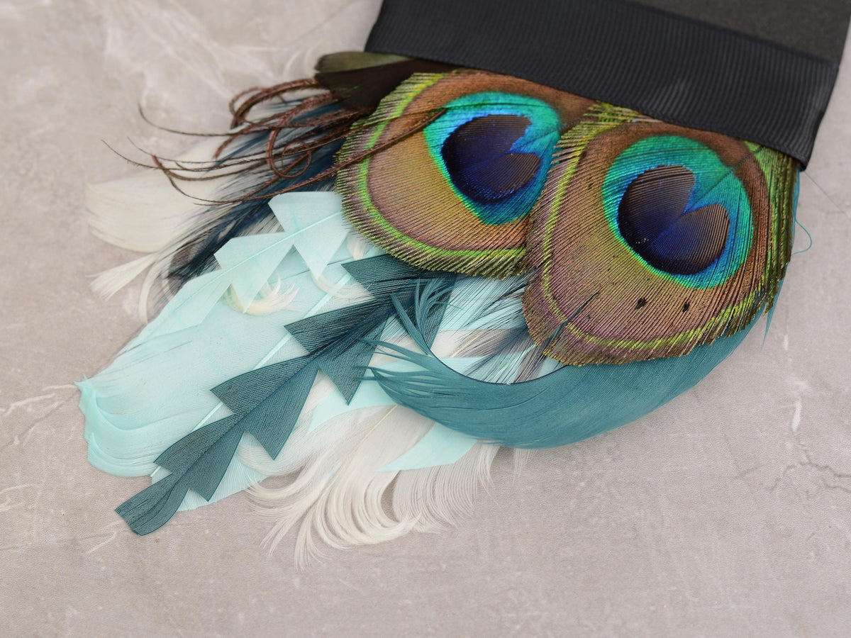 Shades of Green and Peacock Eye Feather Pocket Square No.206 | Suit Accessory