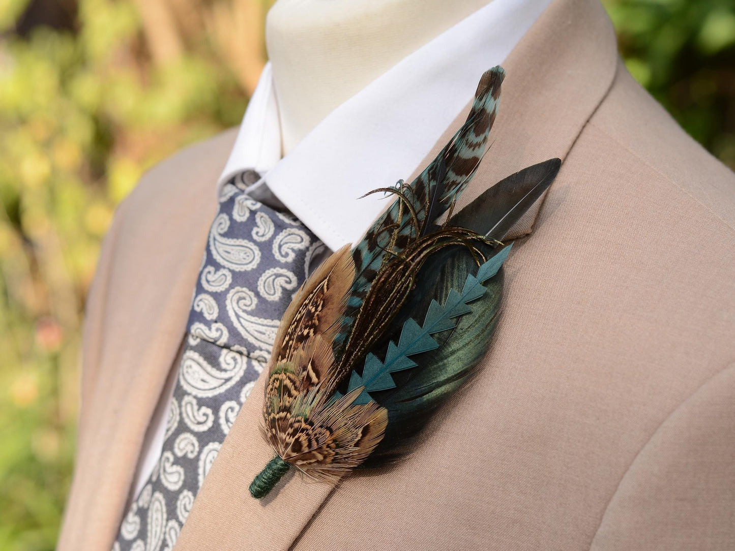 Teal and Green Feather Hat Pin / Boutonniere No.323 | Feather Boutonniere | Pheasant Feather Brooch