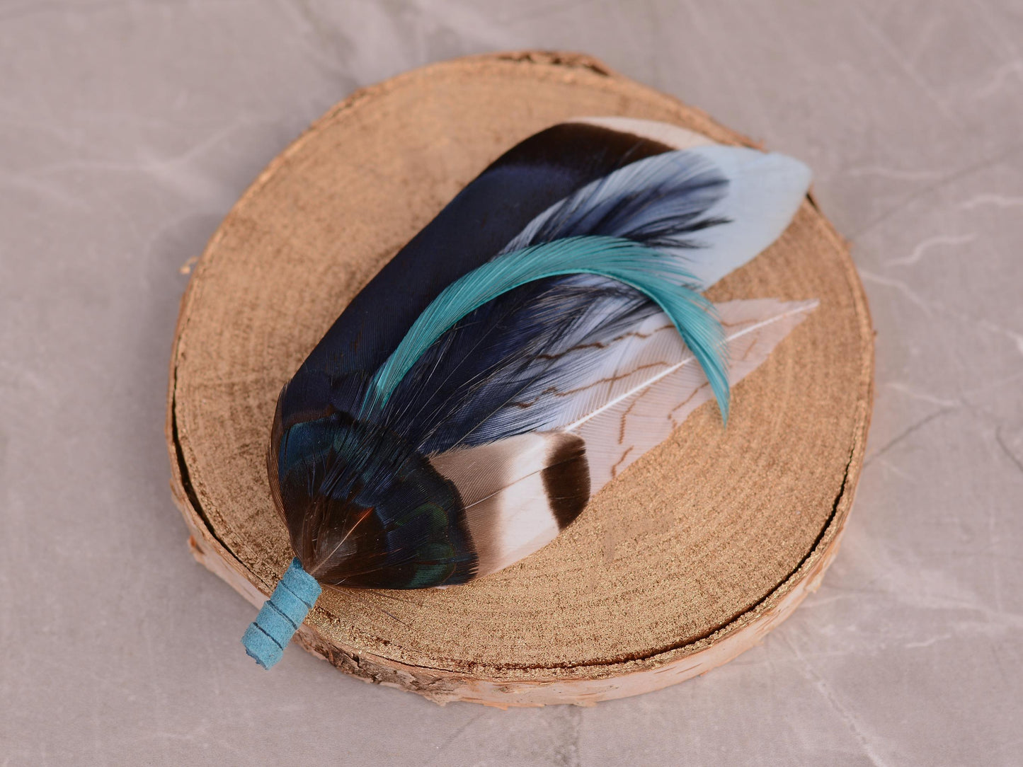 Shades of Blue Duck Feather Pin Small No.226 | Feather Boutonniere | Pheasant Feather Brooch