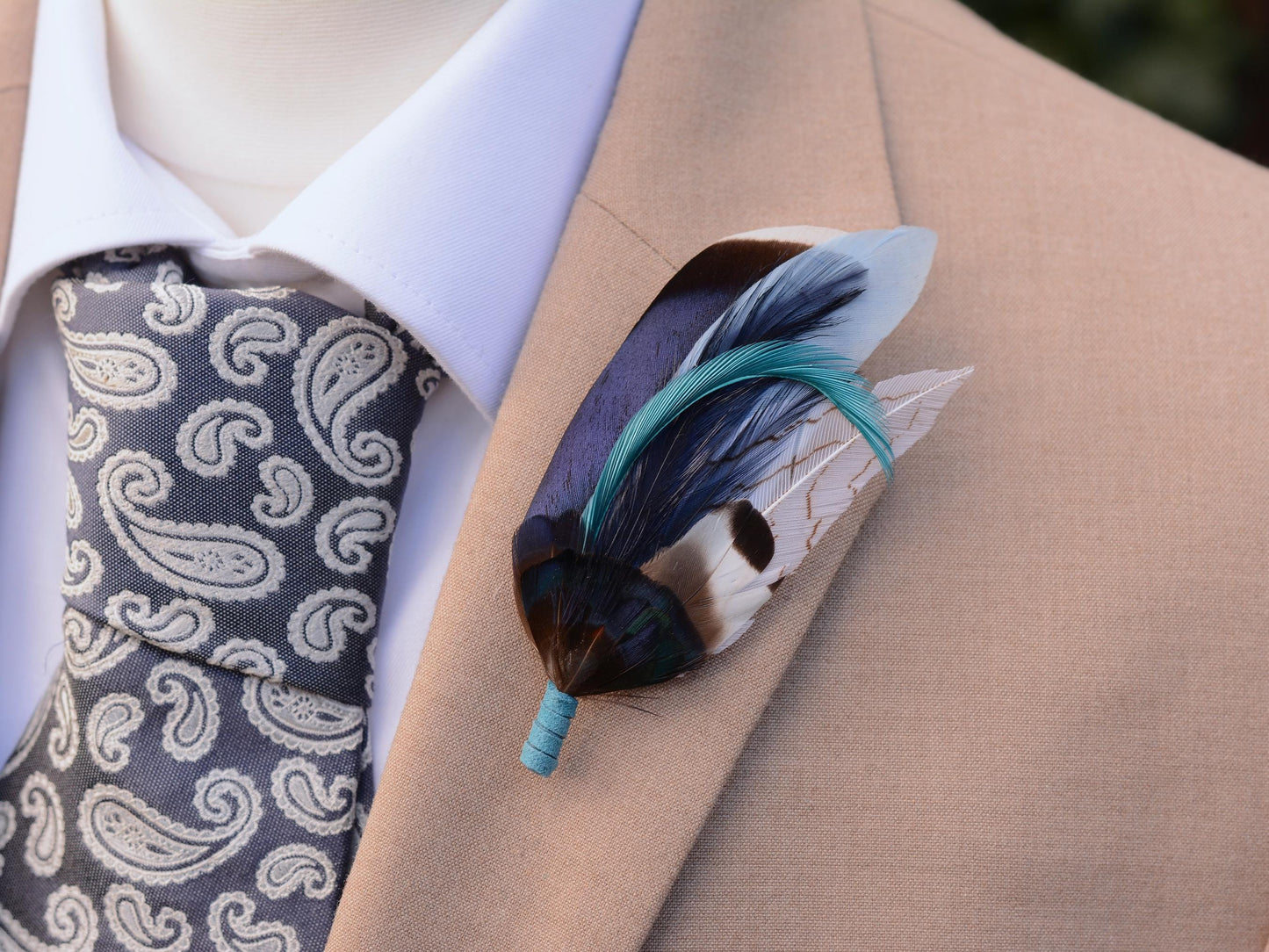 Shades of Blue Duck Feather Pin Small No.226 | Feather Boutonniere | Pheasant Feather Brooch