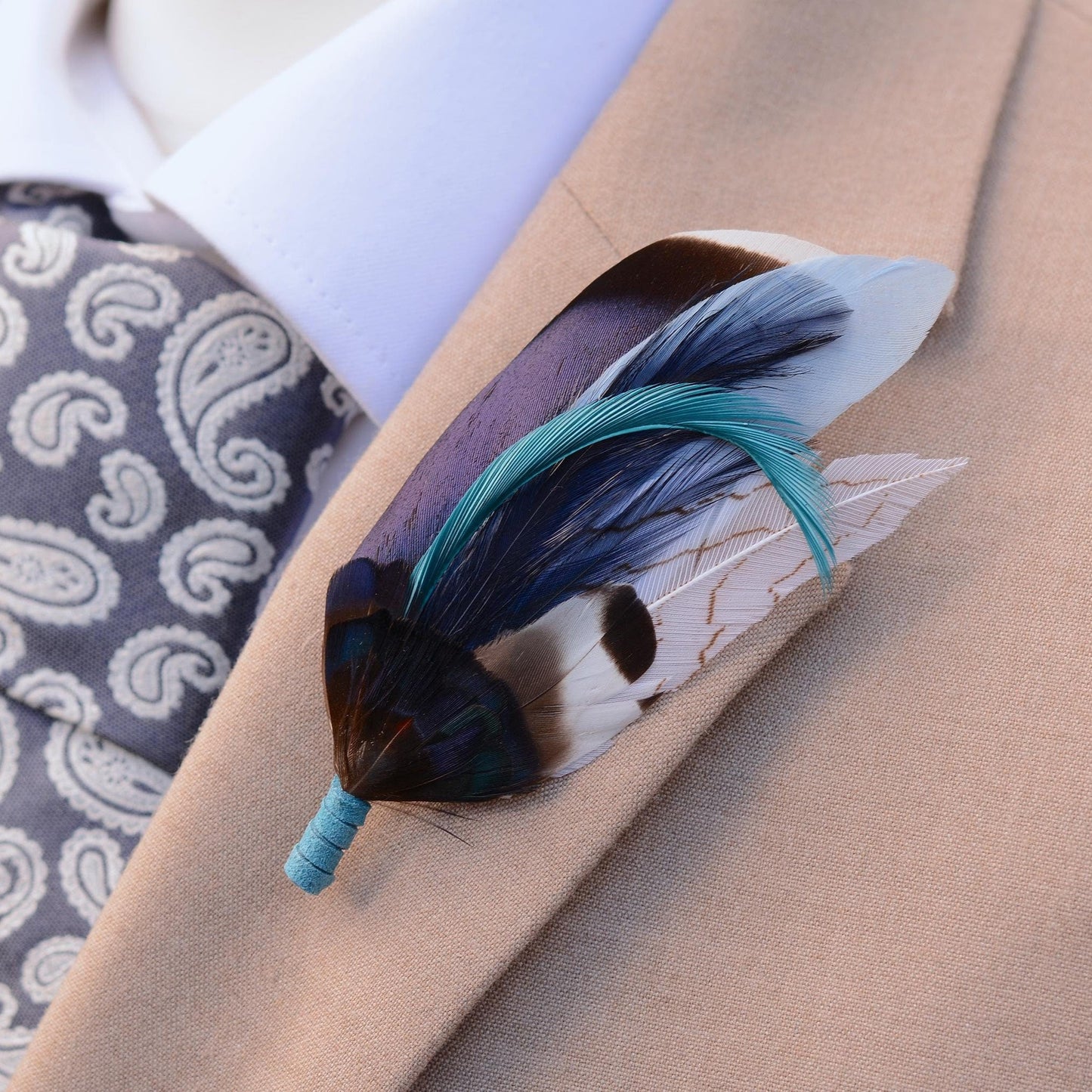 Shades of Blue Duck Feather Pin Small No.226 | Feather Boutonniere | Pheasant Feather Brooch