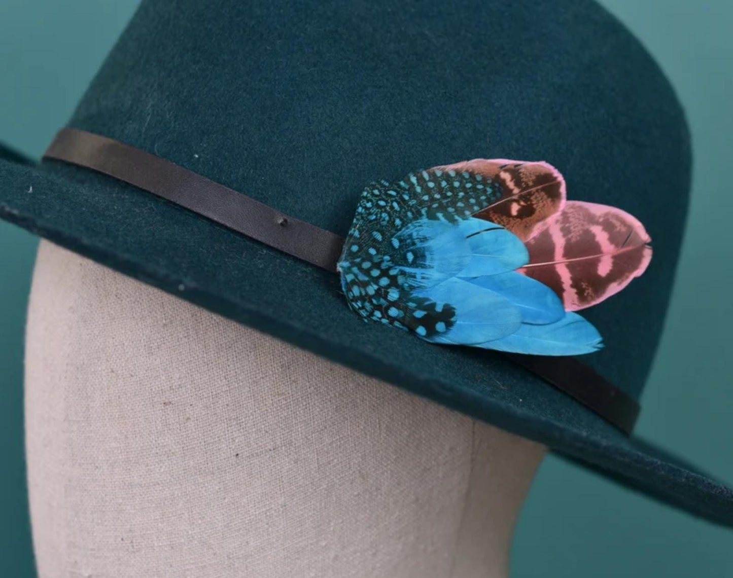 Bright Blue and Pink Feather Pin Small no.157 | Pheasant Feather Boutonniere | Feather Brooch | Feather Hat Pin