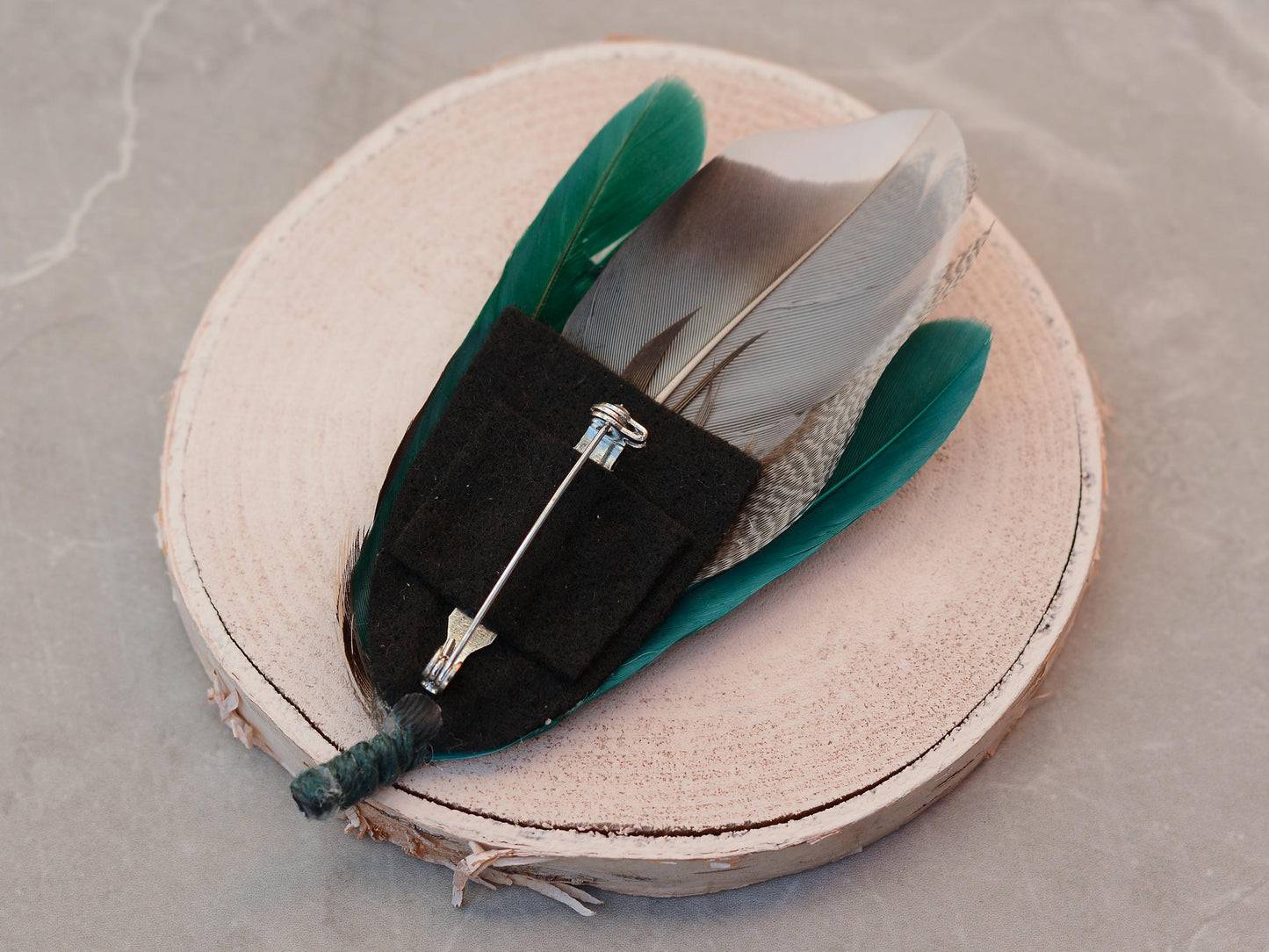 Shades of Teal and Green Duck Feather Boutonniere Small No.215 | Duck Feather Pin | Feather Hat Pin