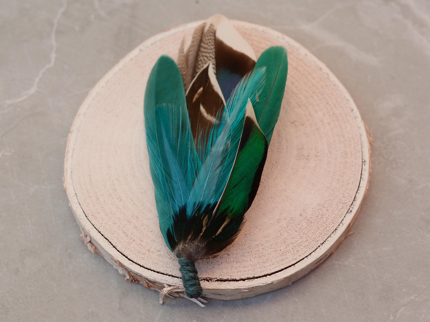 Shades of Teal and Green Duck Feather Boutonniere Small No.215 | Duck Feather Pin | Feather Hat Pin