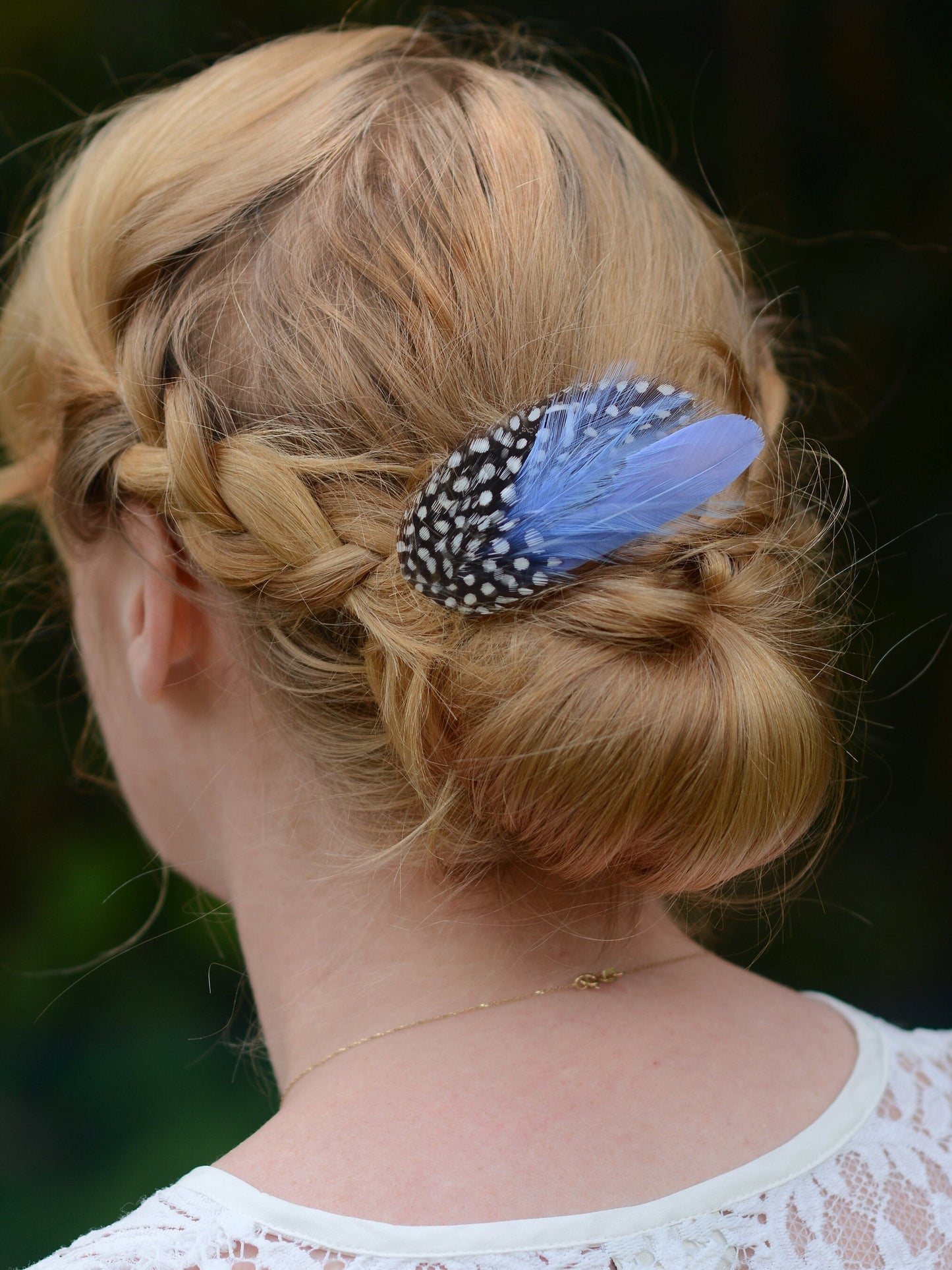 Feather Hair Clip in Cornflower Blue and Polka Dot | Blue Feather Hair Clip | Pastel Blue Feather Headpiece | Wedding Fascinator