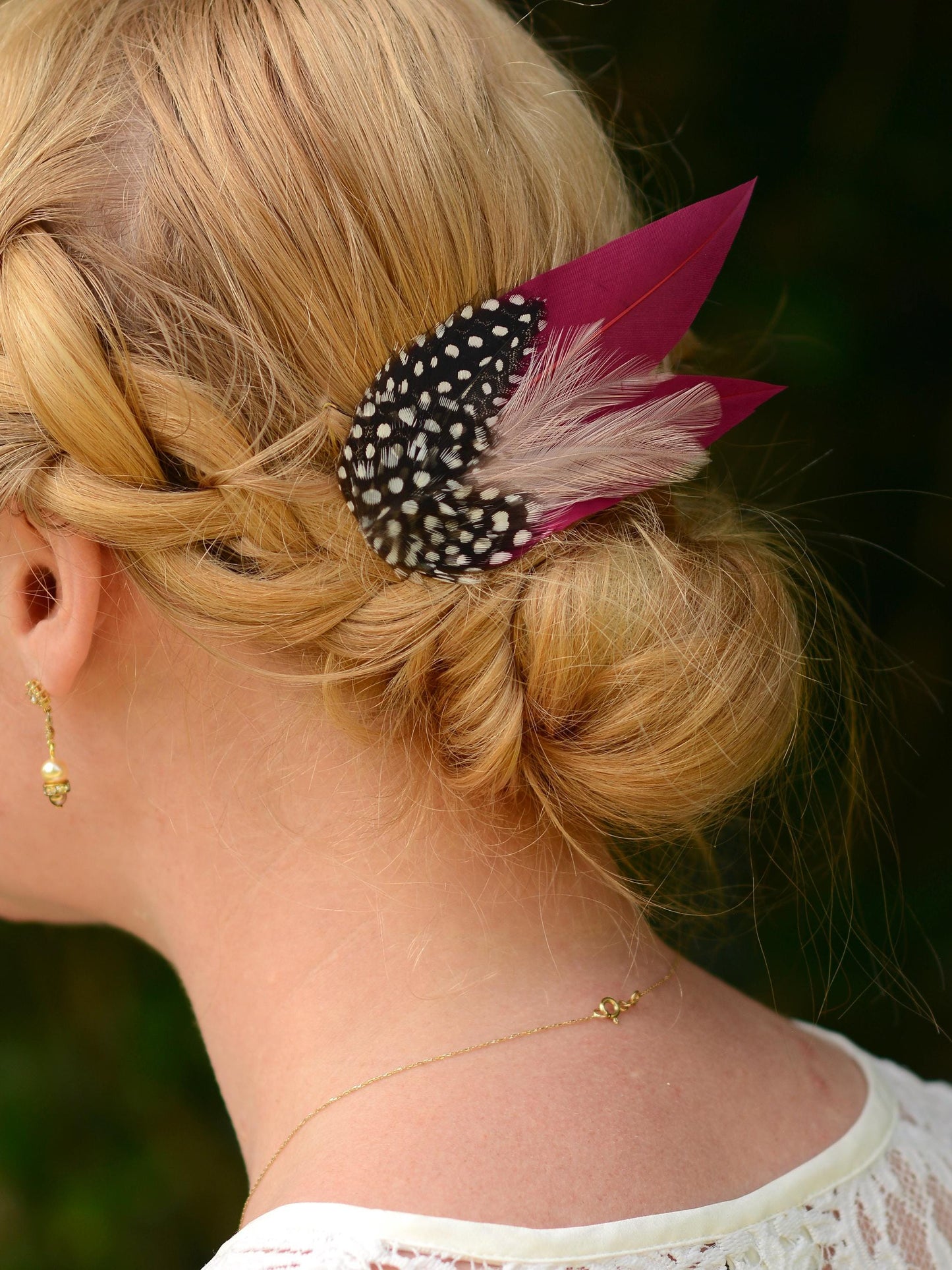 Burgundy Feather Hair Clip with Polka Dots | Burgundy Feather Fascinator | Feather Headpiece | Wedding Fascinator | Bridal Headpiece