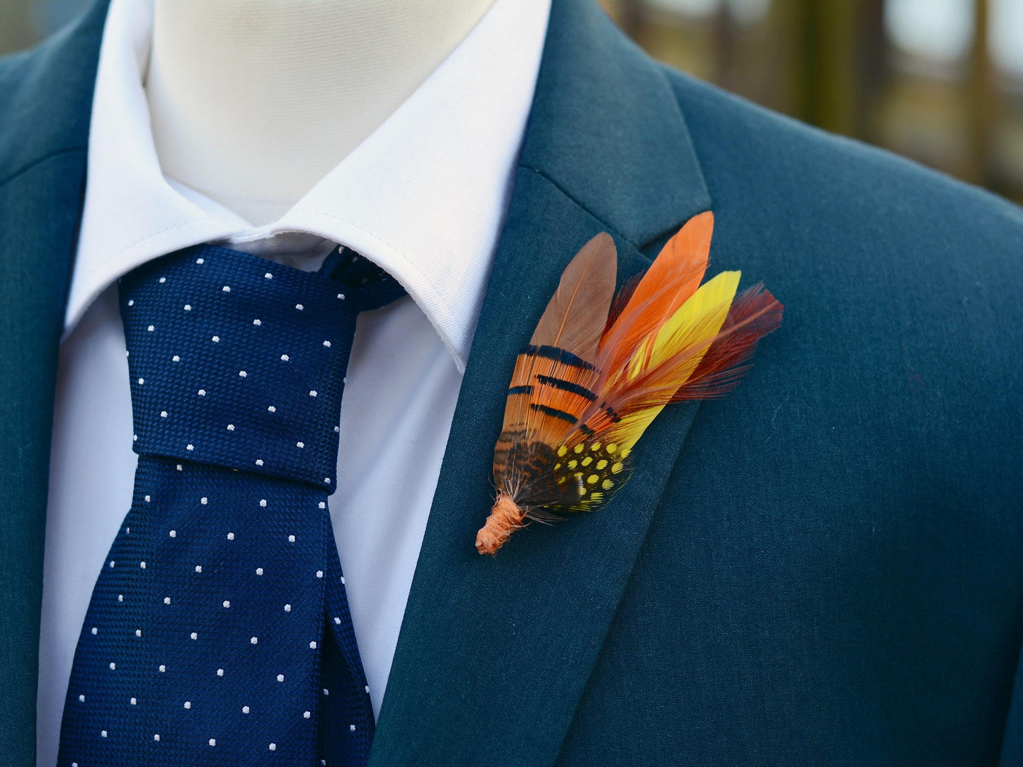 Feather Hat Pin Brooch in Fall Colours Yellow and Burnt Orange | Feather Boutonniere | Feather Brooch | Pheasant Feather Pin