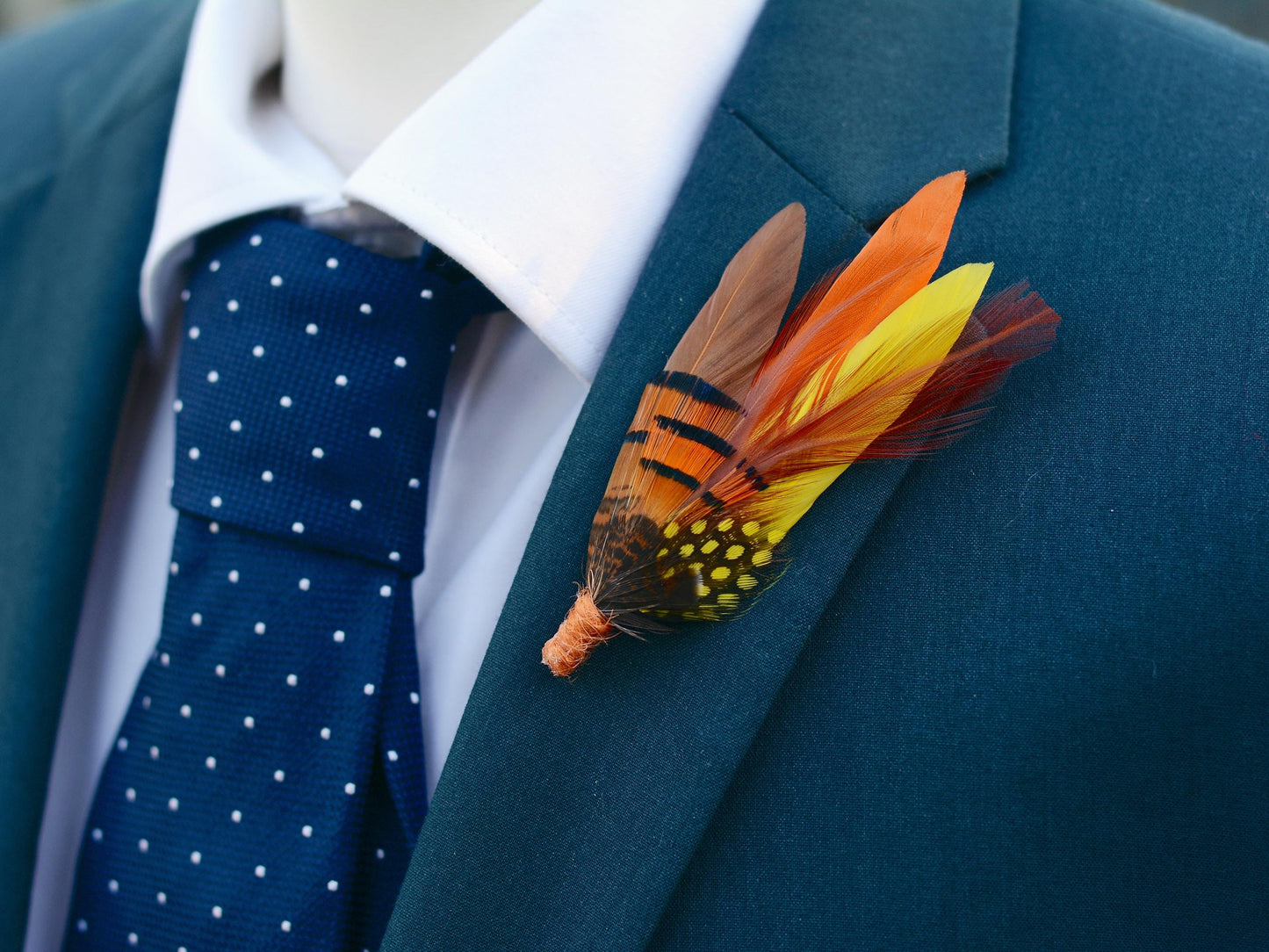 Feather Hat Pin Brooch in Fall Colours Yellow and Burnt Orange | Feather Boutonniere | Feather Brooch | Pheasant Feather Pin