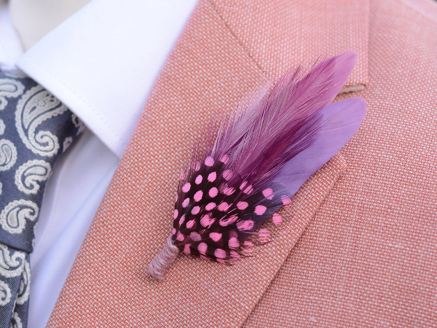 Feather Brooch Pin in Ombre Pink and Lavender Purple | Pheasant Feather Boutonniere | Feather Hat Pin