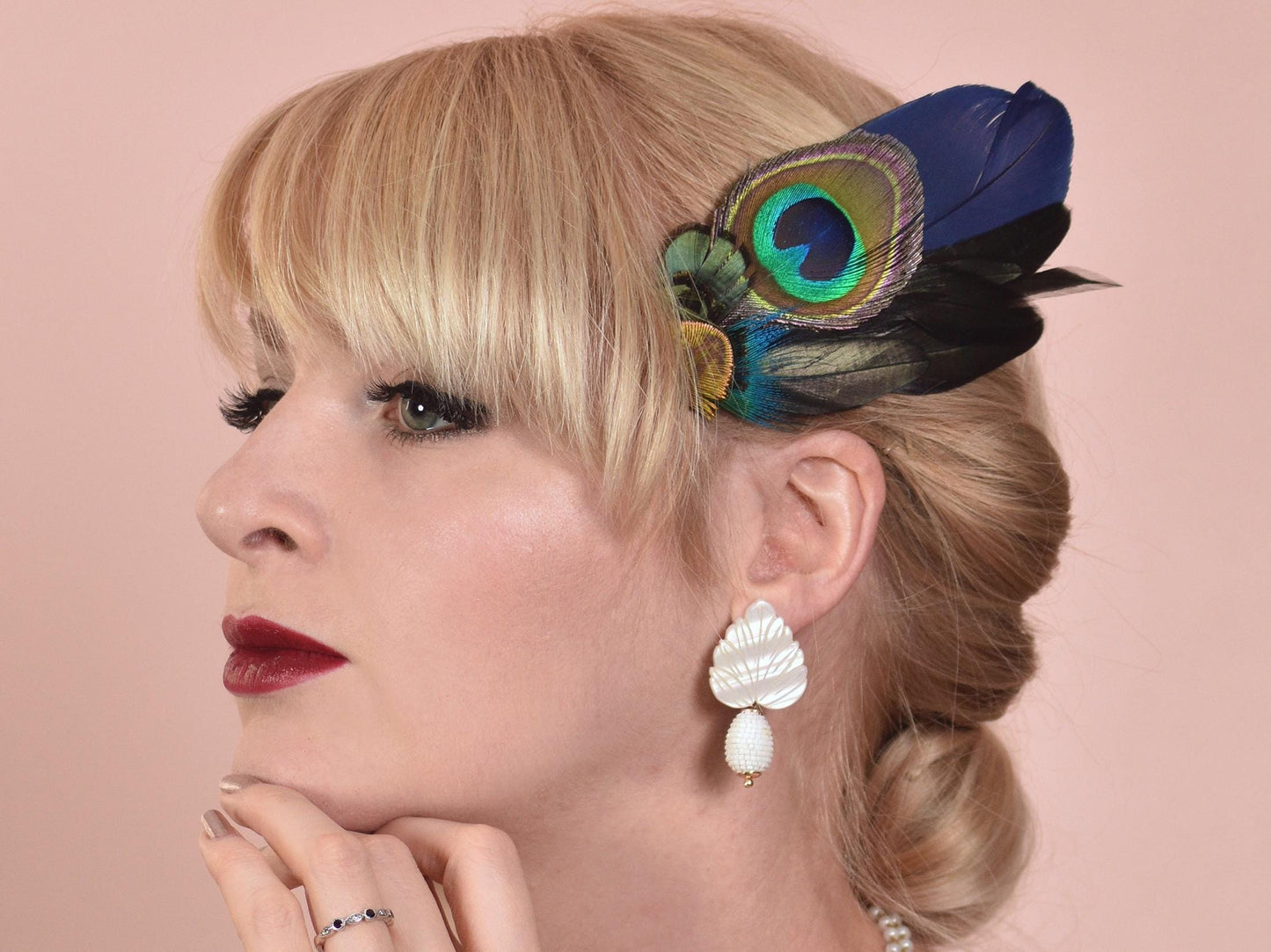 Navy Blue Peacock Feather Hair Clip | Peacock Feather Fascinator | Peacock Feather Headpiece | Bridal Hair Clip | Bridesmaid Hair Clip