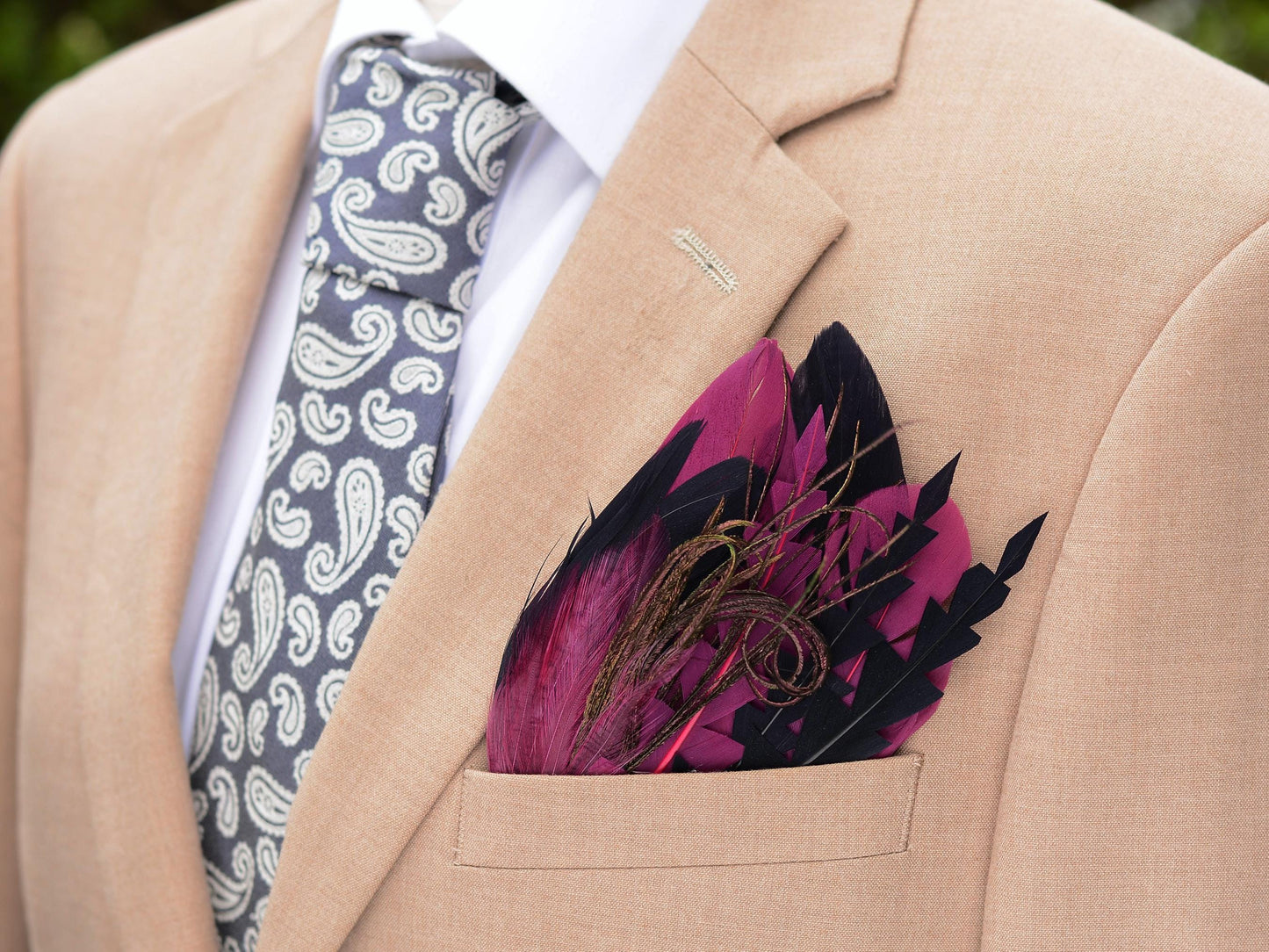 Plum Purple and Deep Navy Feather Pocket Square No.227 Suit Accessory