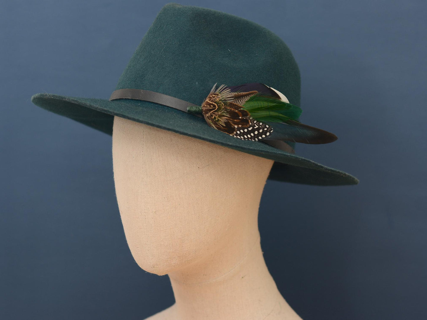 Navy and Green Pheasant and Duck Feather Lapel Pin / Hat Pin | Pheasant Feather Boutonniere | Pheasant Feather Brooch
