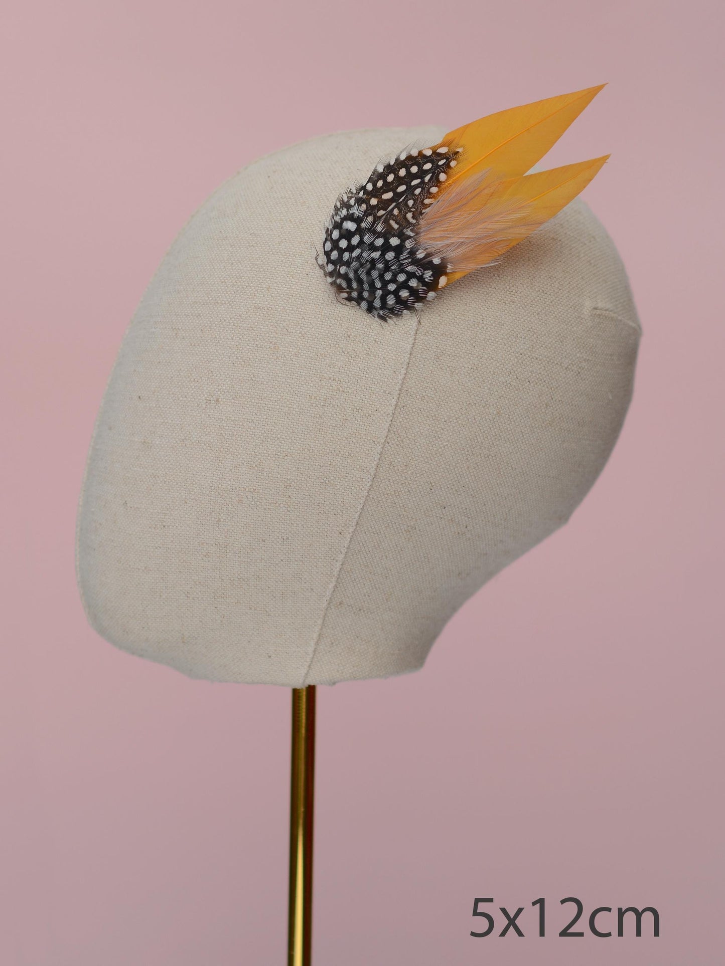 Mustard Yellow and Polka Dot Feather Hair Clip | Yellow Feather Fascinator | Gold Yellow Feather Headpiece | Wedding Fascinator
