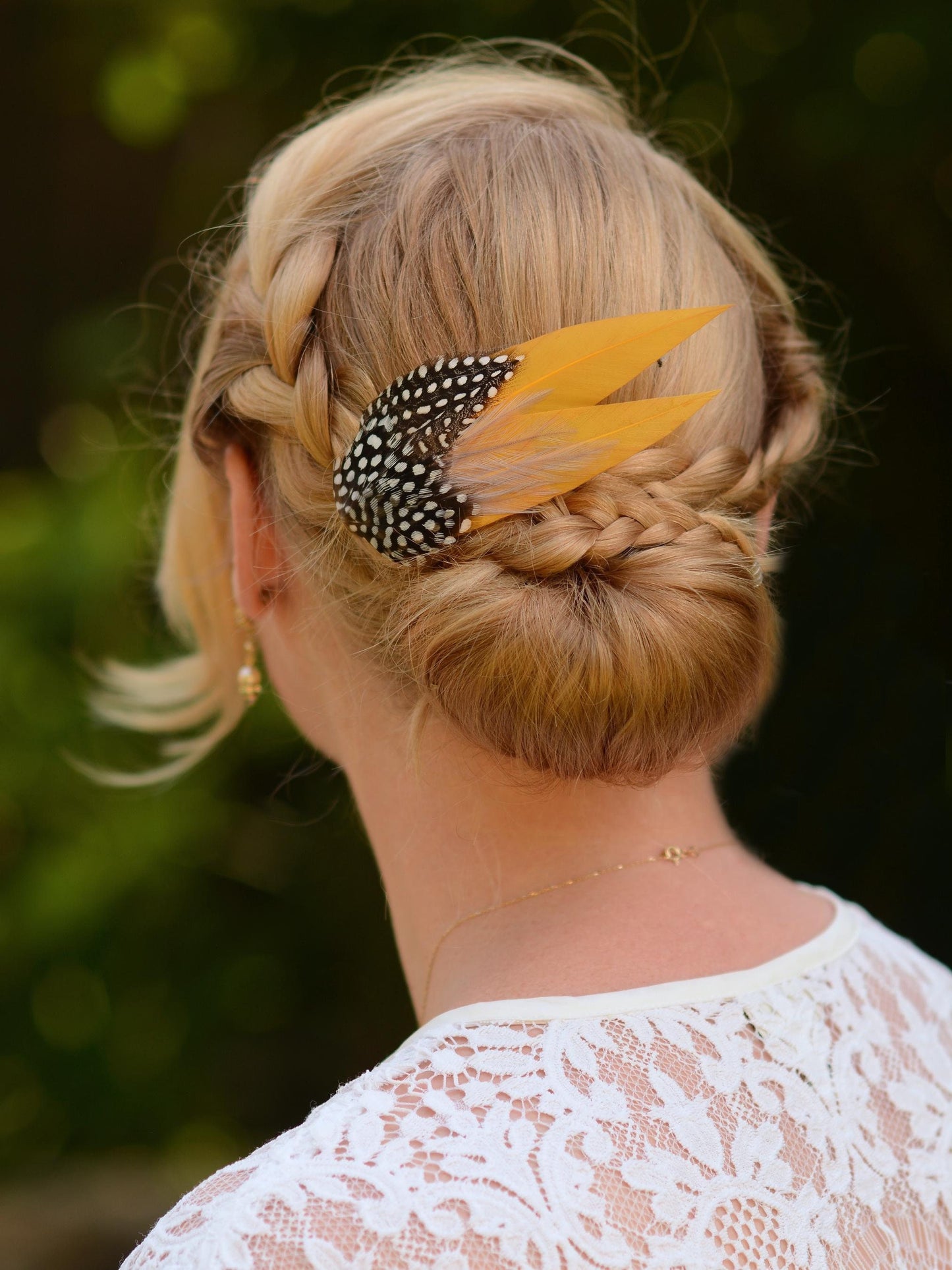 Mustard Yellow and Polka Dot Feather Hair Clip | Yellow Feather Fascinator | Gold Yellow Feather Headpiece | Wedding Fascinator
