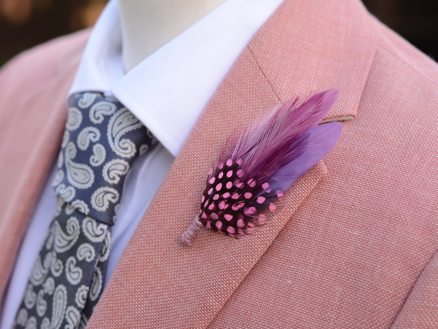 Feather Brooch Pin in Ombre Pink and Lavender Purple | Pheasant Feather Boutonniere | Feather Hat Pin
