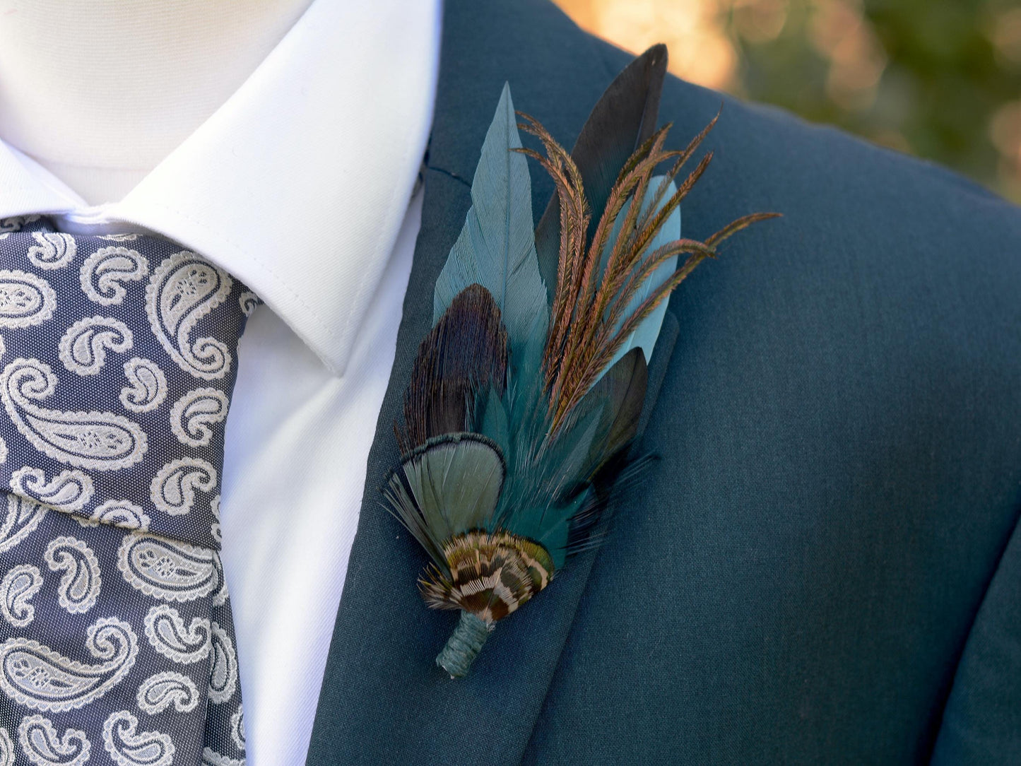 Dark Teal and Green Feather Hat Pin / Brooch No.267 | Feather Boutonniere | Pheasant Feather Brooch