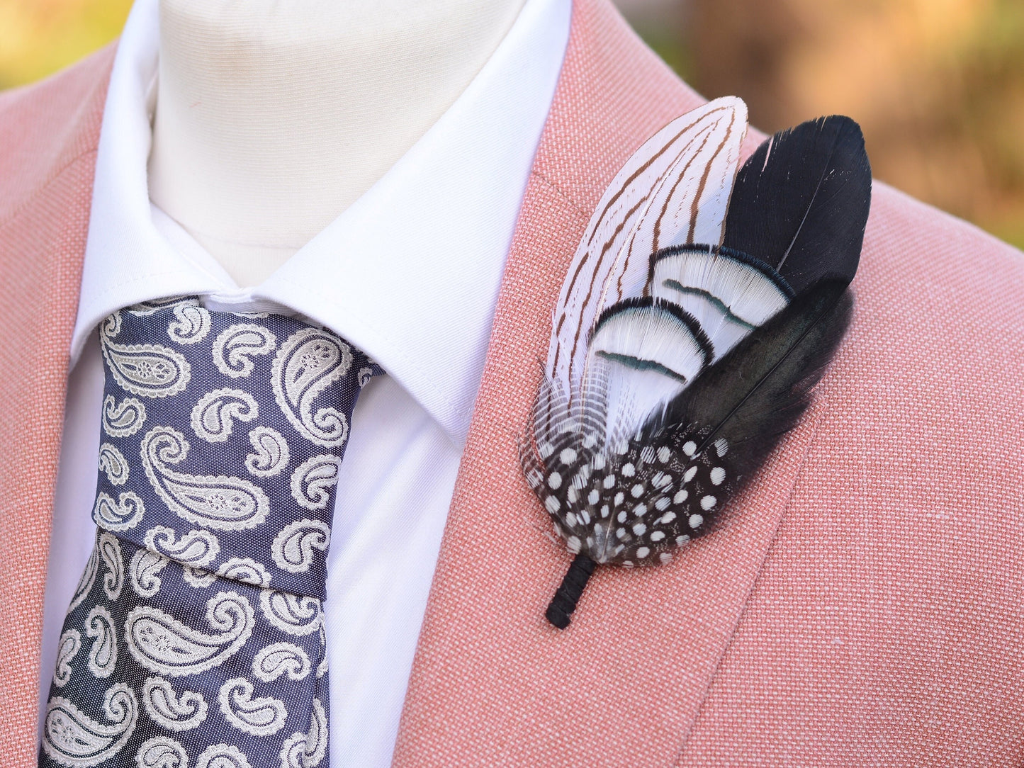 Monochrome Feather Lapel Pin Large No.1 | Feather Boutonniere | Pheasant Feather Brooch | Feather Hat Pin