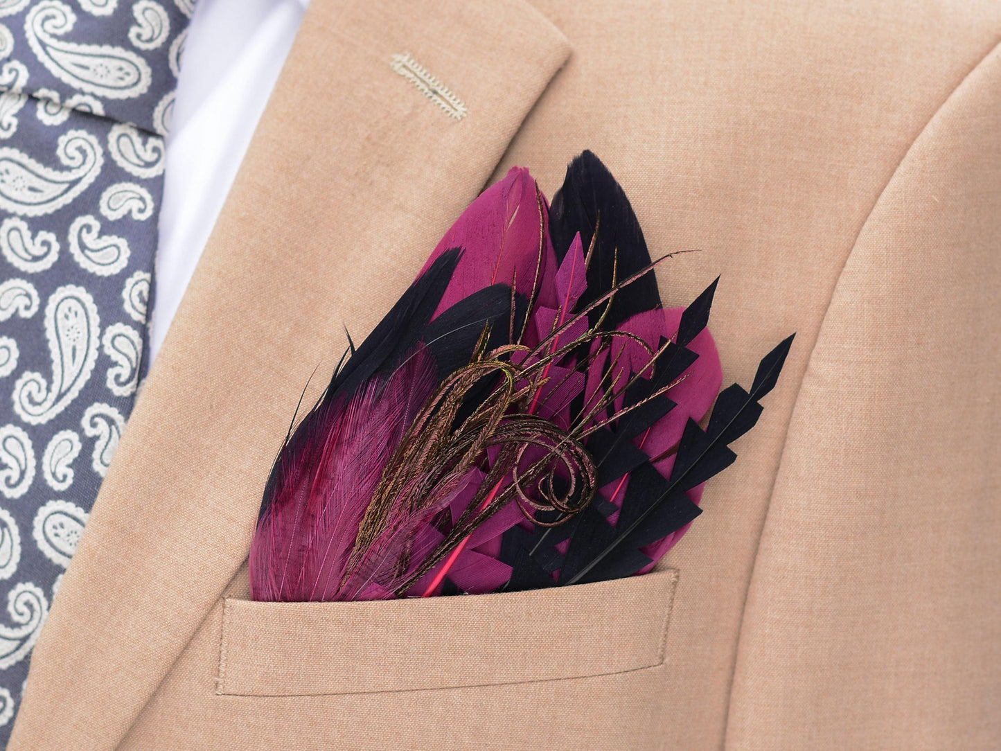 Plum Purple and Deep Navy Feather Pocket Square No.227 Suit Accessory