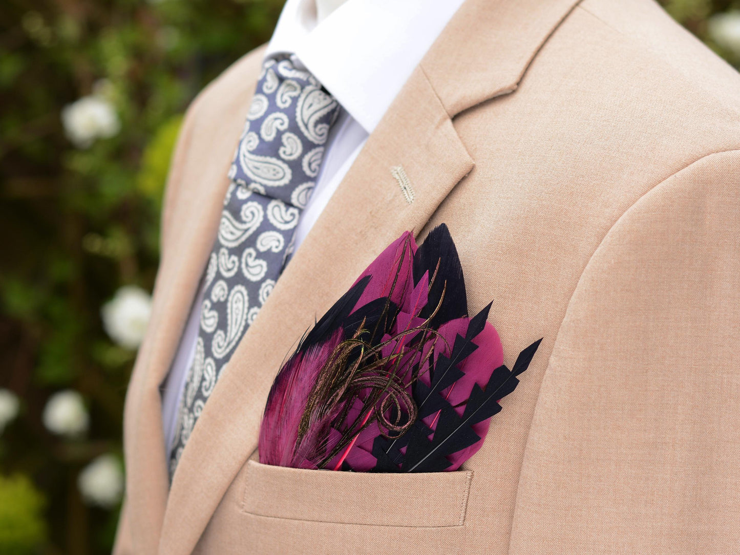 Plum Purple and Deep Navy Feather Pocket Square No.227 Suit Accessory