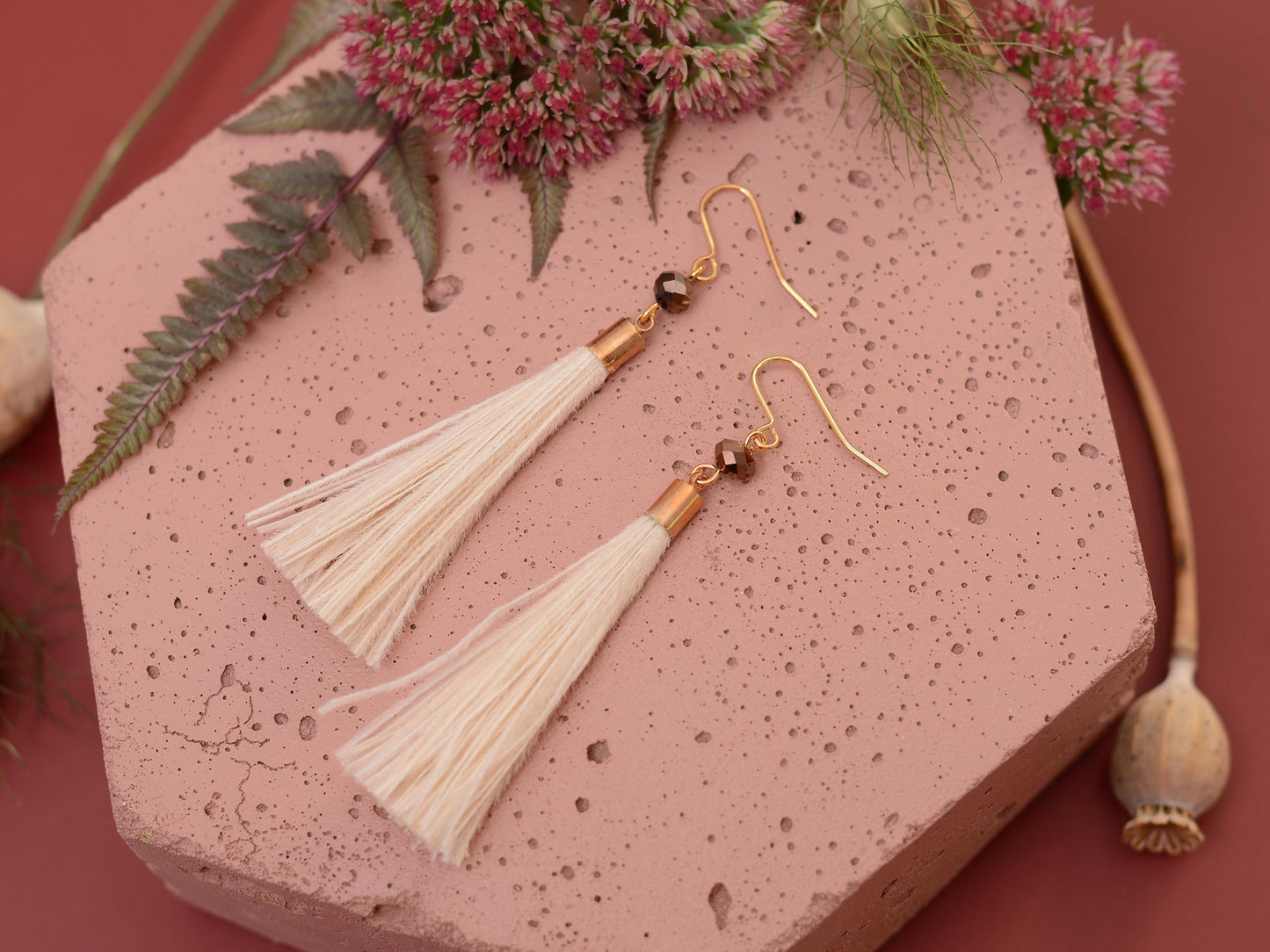 Ivory Feather Tassel Earrings | Festival Earrings | Feather Jewellery | Festival Jewellery | Bohemian | Long Earrings