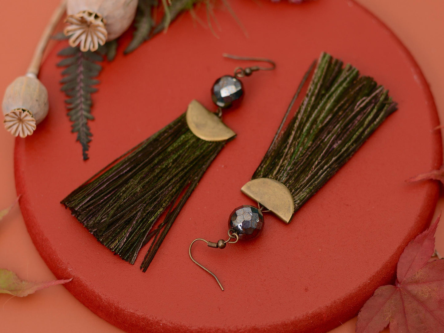 Shimmering Peacock Feather Tassel Earrings | Festival Earrings | Feather Jewellery | Long Earrings