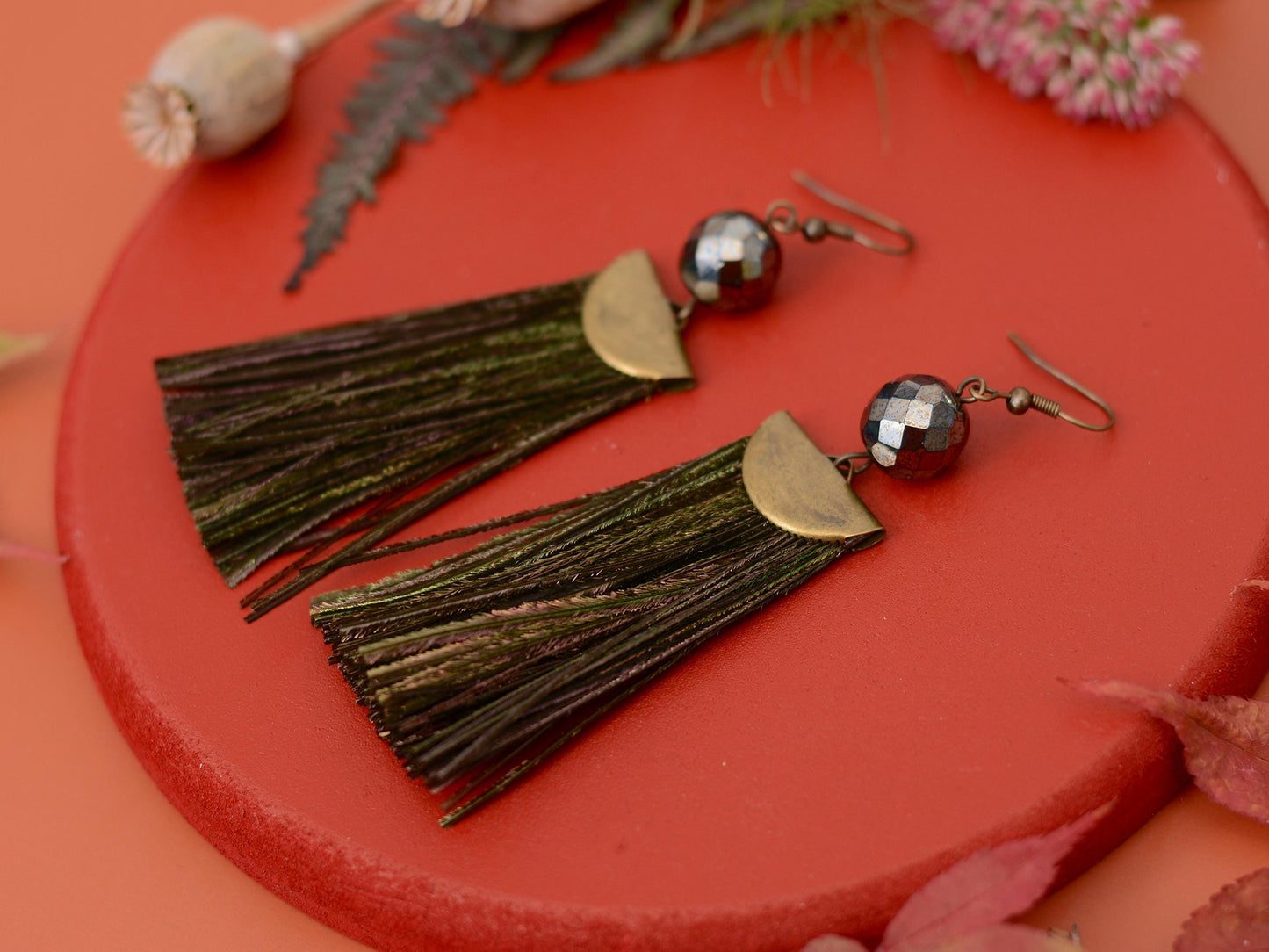 Shimmering Peacock Feather Tassel Earrings | Festival Earrings | Feather Jewellery | Long Earrings