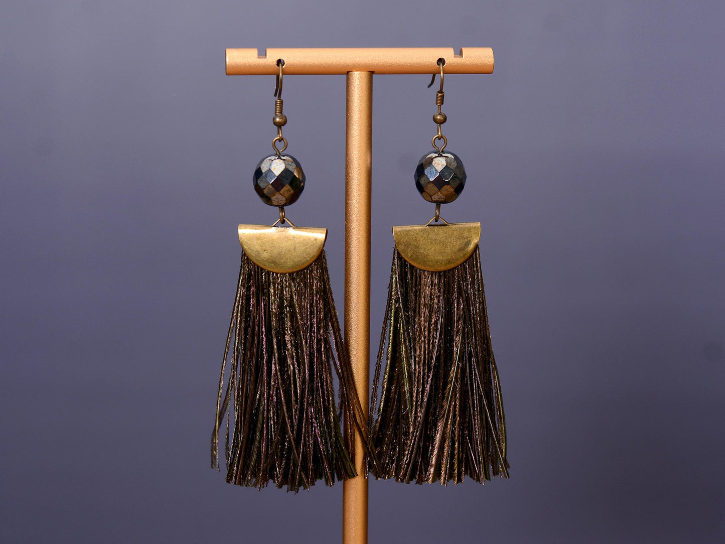Shimmering Peacock Feather Tassel Earrings | Festival Earrings | Feather Jewellery | Long Earrings