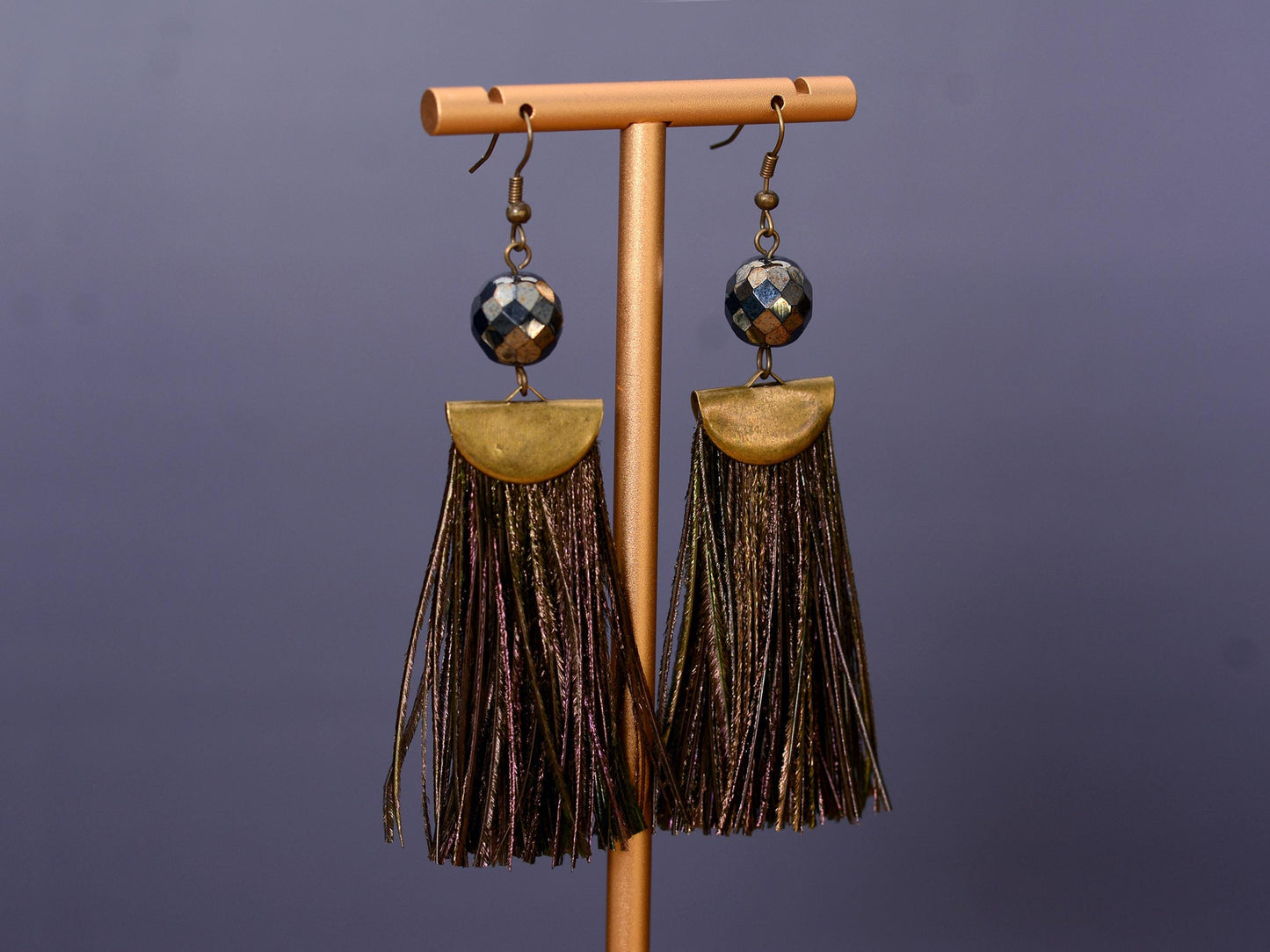 Shimmering Peacock Feather Tassel Earrings | Festival Earrings | Feather Jewellery | Long Earrings