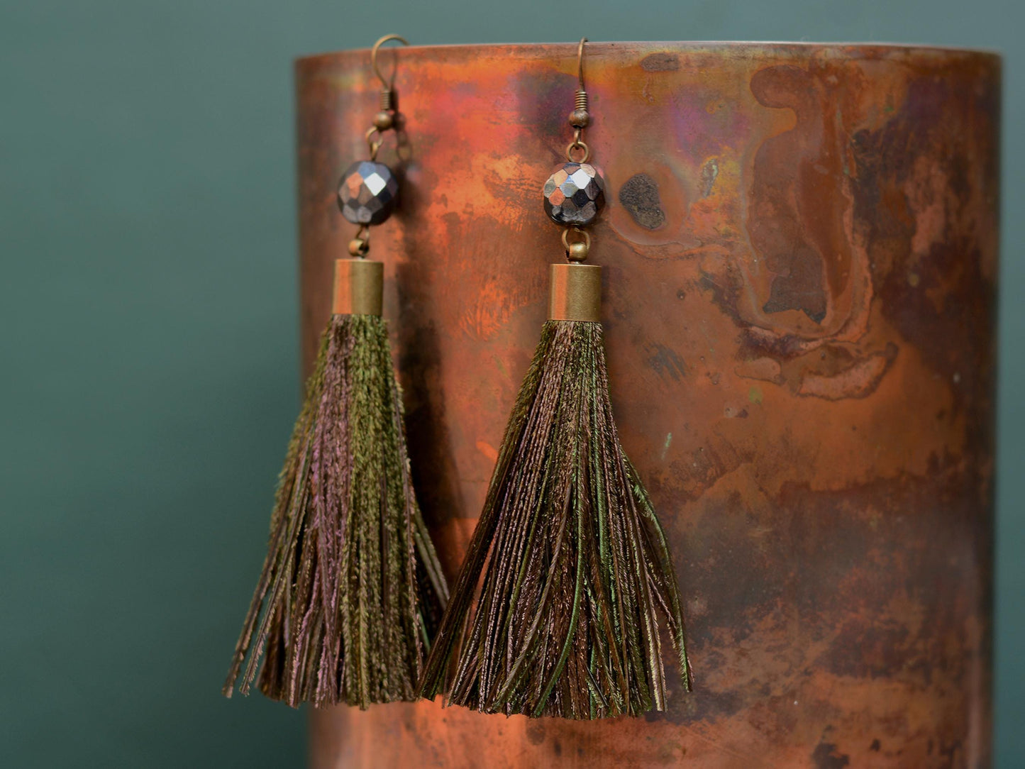 Large Round Peacock Feather Tassel Earrings | Festival Earrings | Feather Jewellery | Long Earrings